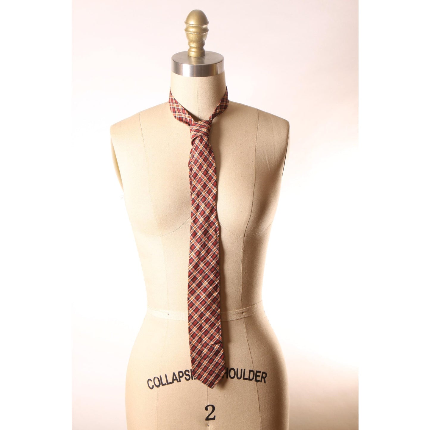 1950s Red, Yellow and Black Plaid Necktie Tie