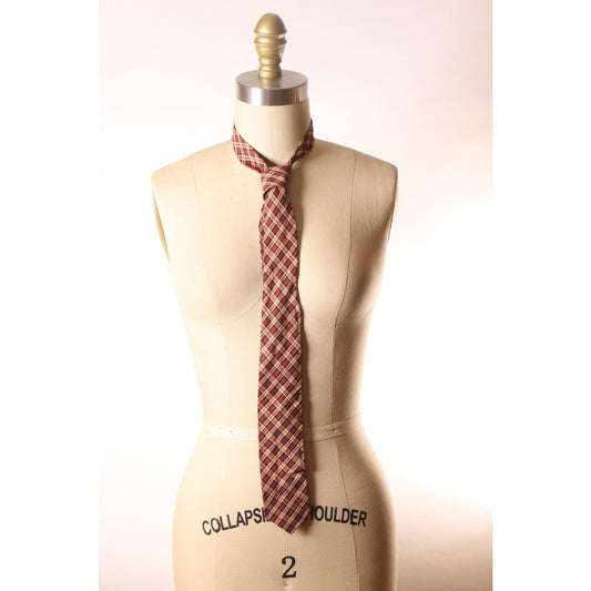 1950s Red, Yellow and Black Plaid Necktie Tie