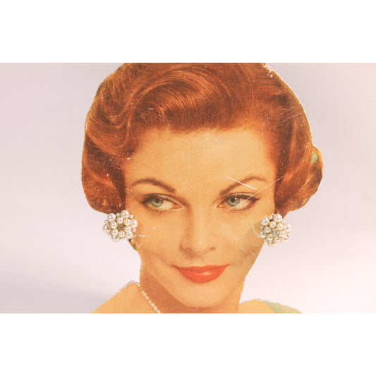 1950s 1960s White Beaded and Clear Cluster Clip On Earrings