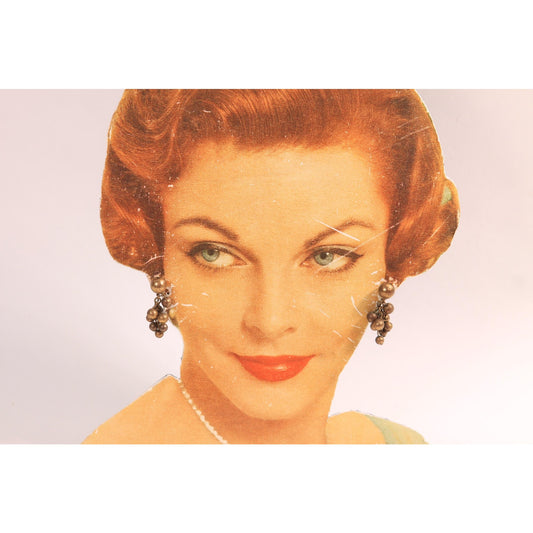1950s Brass Tone Metal Beaded Cluster Dangling Earrings