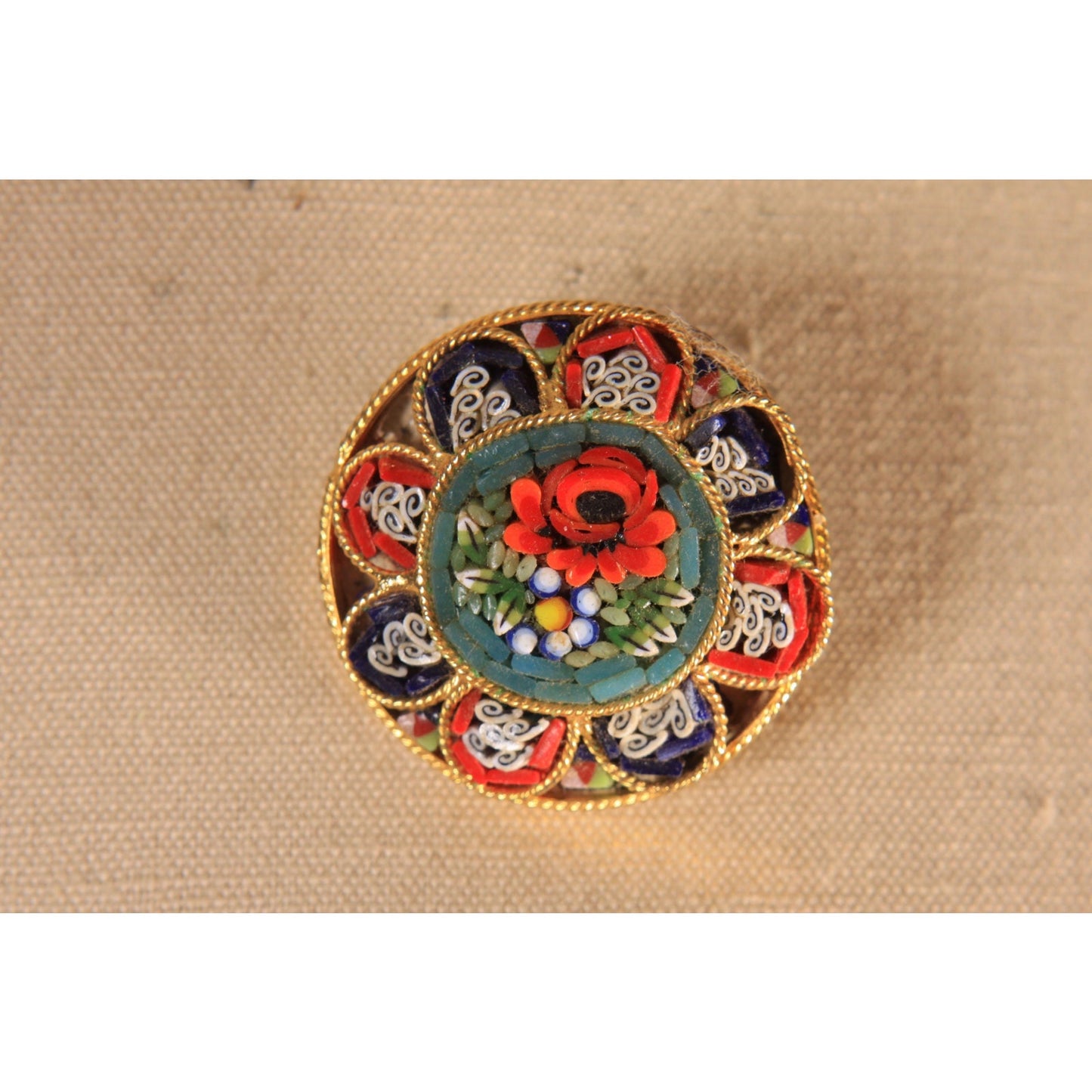 1950s Floral Multi-Colored Mosaic Italian Glass Brooch