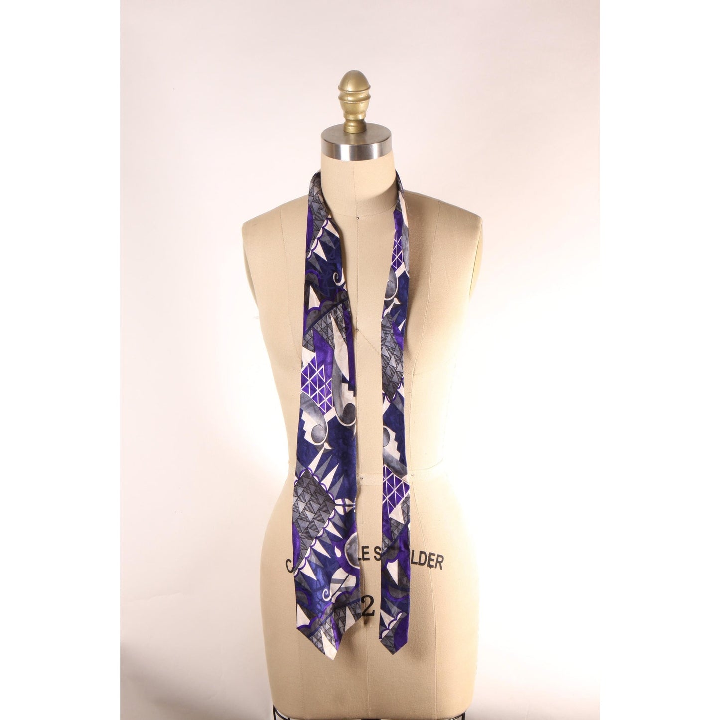 1980s Gray and Blue Abstract Geometric Necktie Tie by Albert Nipon