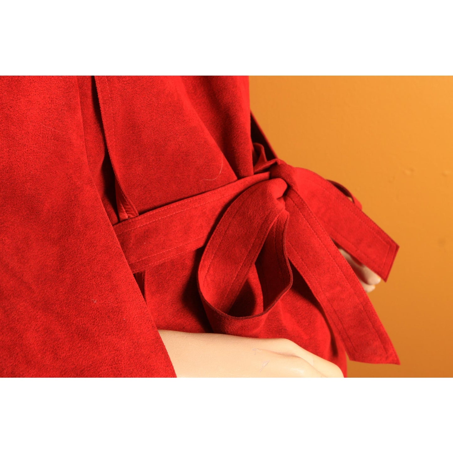 1970s Dark Red Microsuede Belted Cape with Matching Skirt Two Piece Outfit Skirt Suit -XL