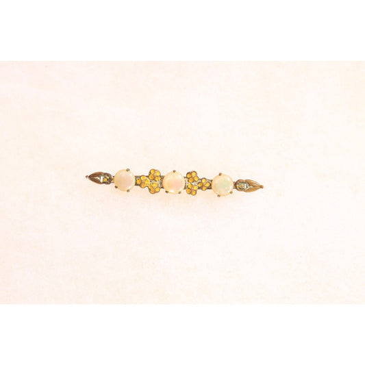Antique 1910s 1920s Edwardian Yellow and Mother of Pearl Floral Bar Brooch