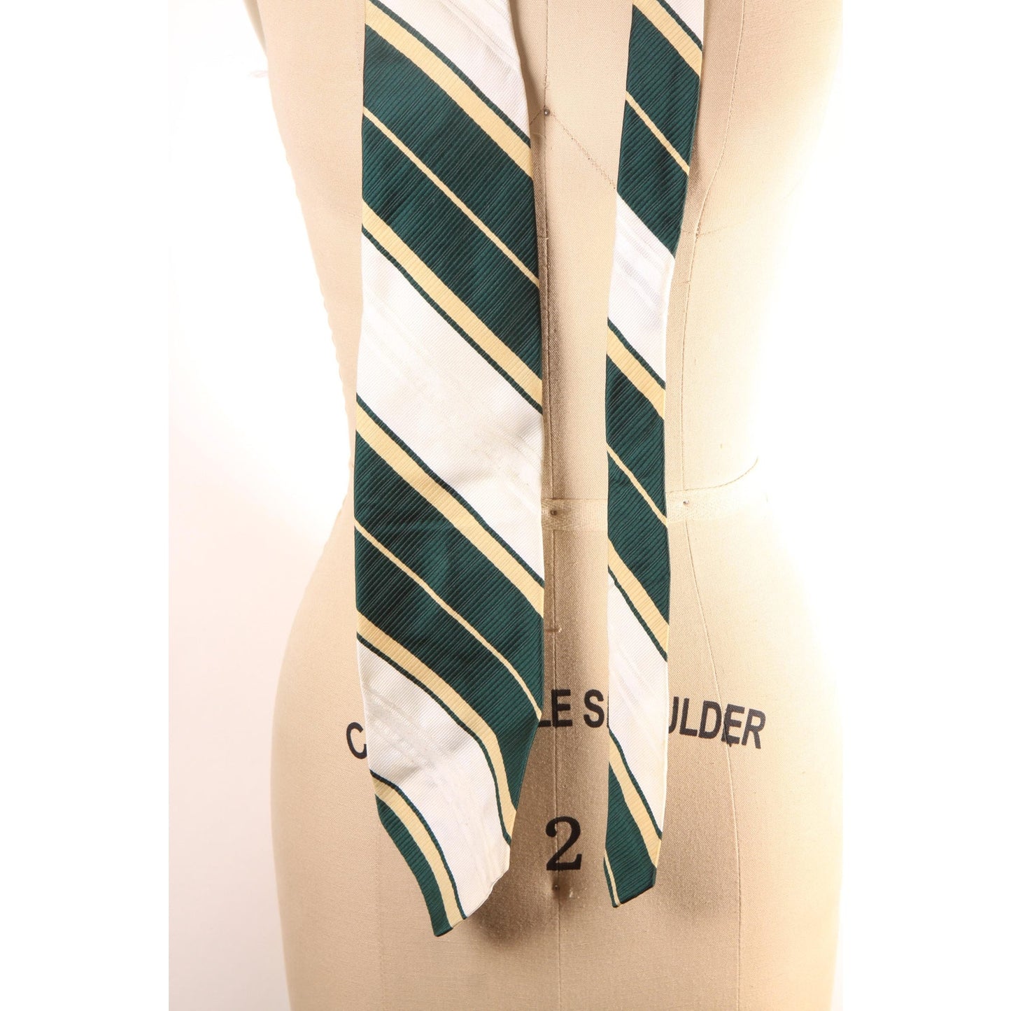 1970s Green, Yellow and White Striped Wide Necktie Tie by Superba
