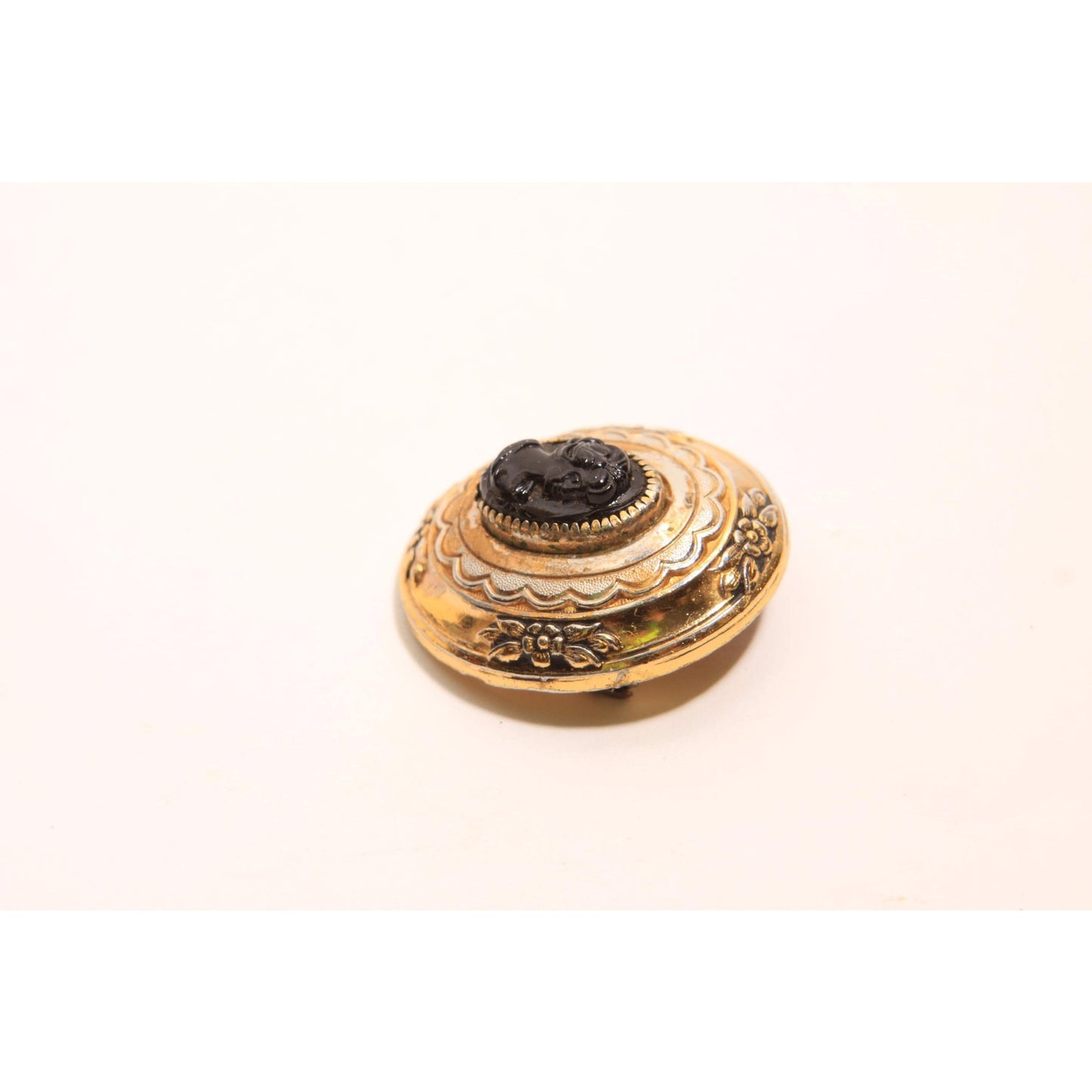 1950s 1960s Gold and Silver Tone Metal Oval Shaped Brooch by Coro
