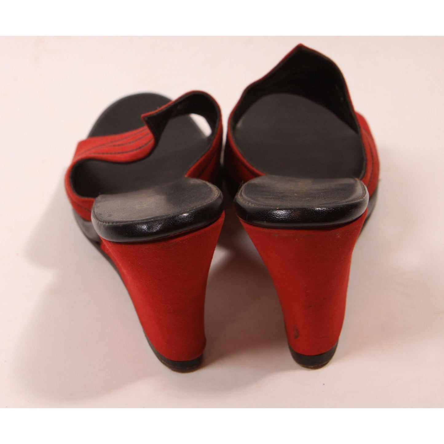 1950s Red and Black High Heel Wedge Slip On Boudoir Heels Slippers by Bali-Hais