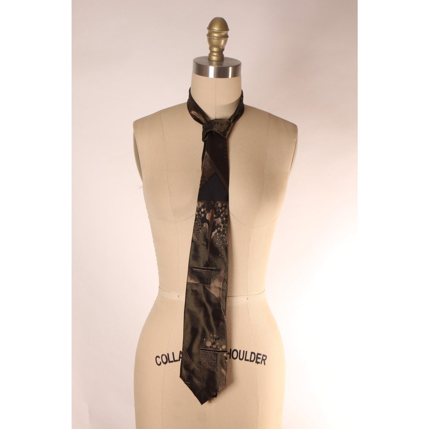 1980s Tan and Gray Abstract Swirl Necktie Tie by Angelo Stauffacher Firenze