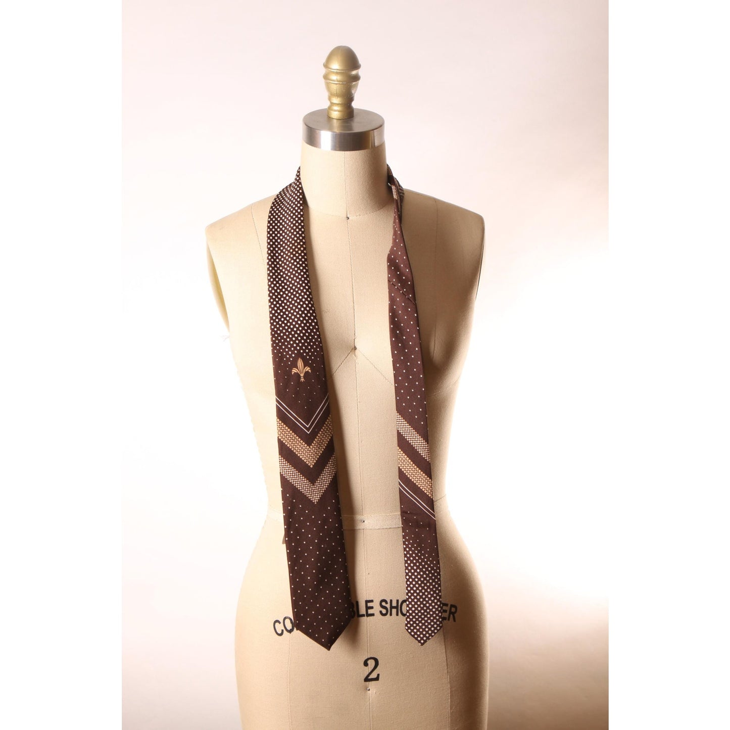 1970s Brown and White Polka Dot Pattern Necktie Tie by Glenora