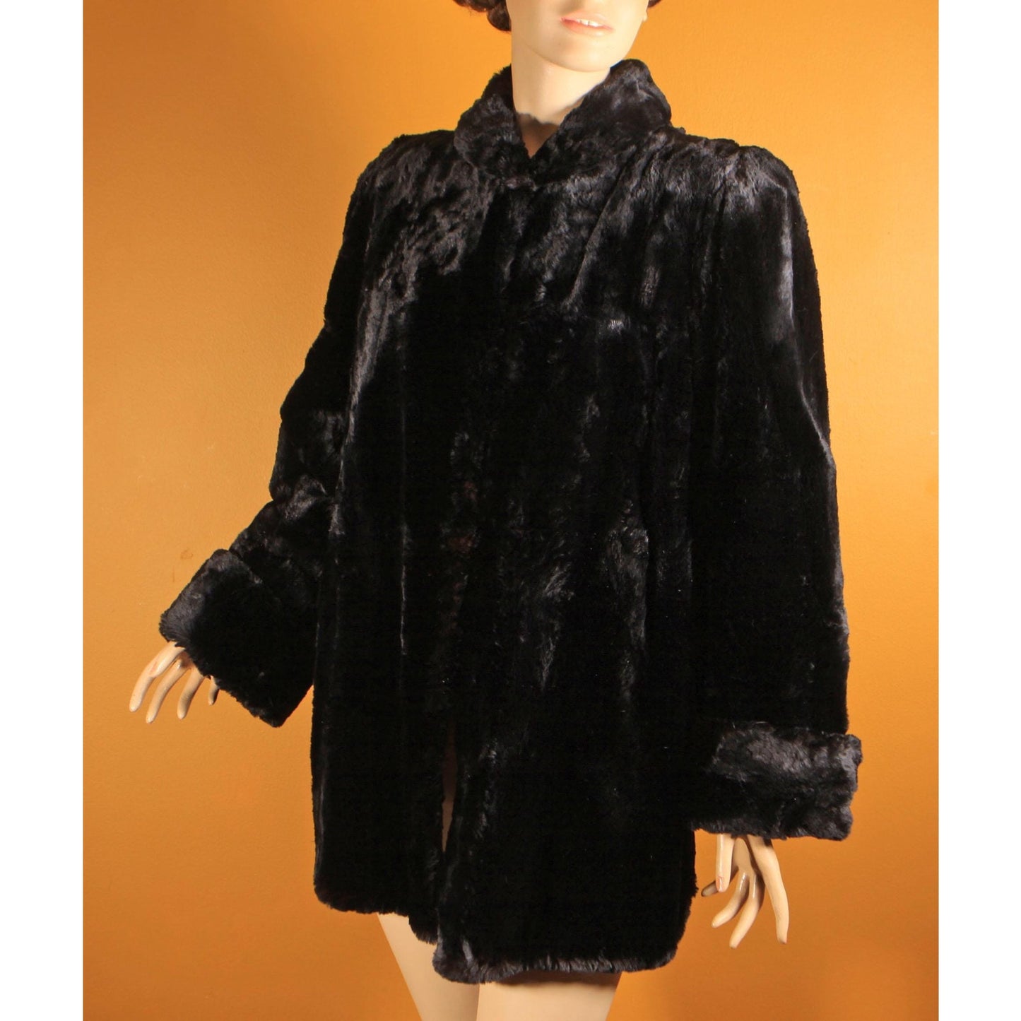 1940s Black Sheared Dyed Beaver Fur Coat by Cavin's -M-L