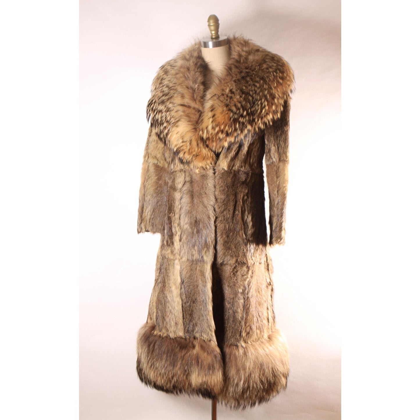1970s Raccoon Fur Long Sleeve Quilted Lining Princess Coat