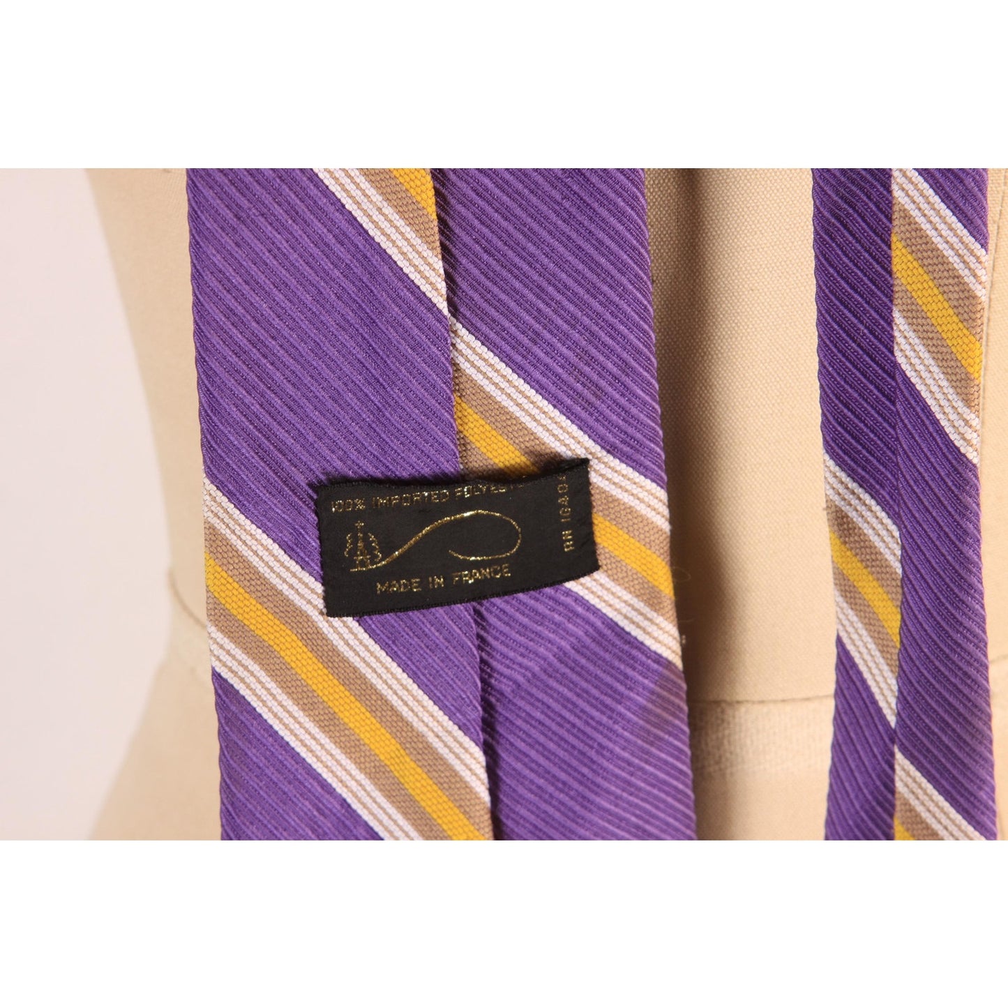 1970s Purple and Yellow Striped Wide Necktie Tie by Beau Brummell