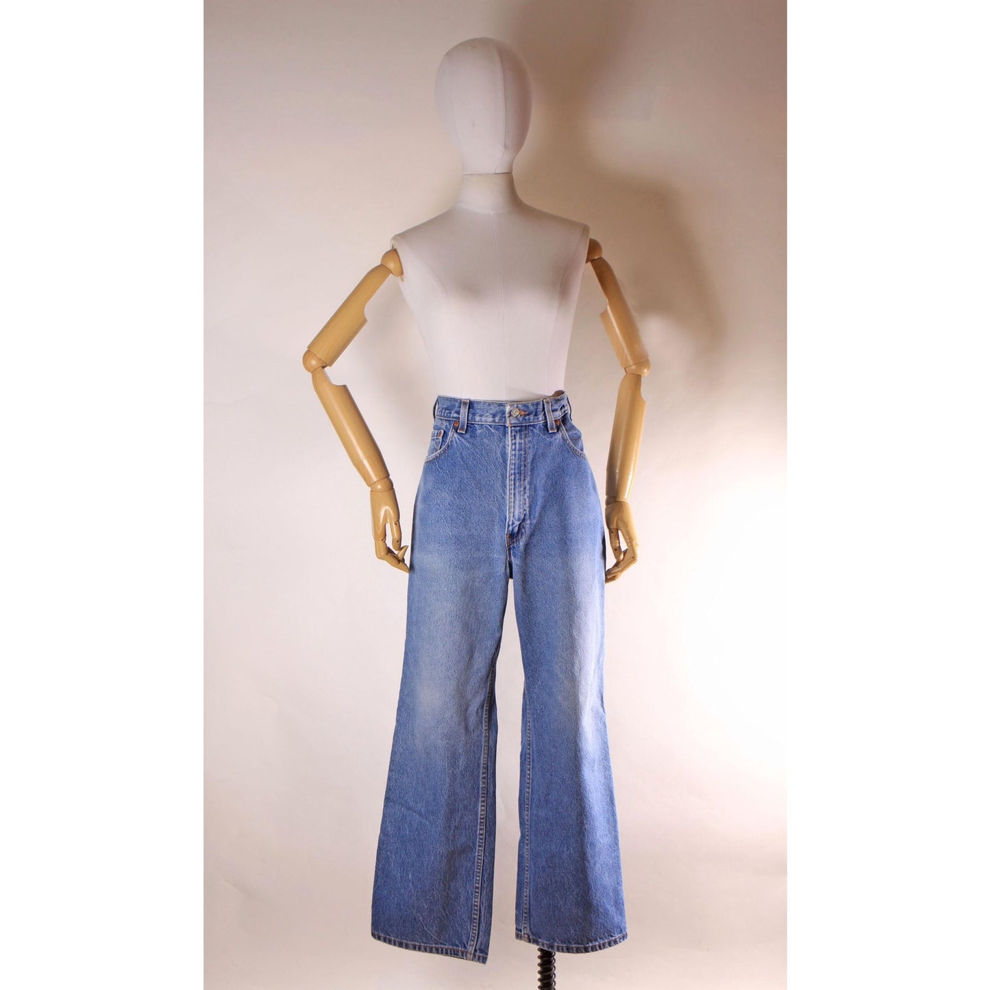 1990s Blue Denim Blank Red Tab 517 Boot Cut Mens Jeans by Levi's- 38x30