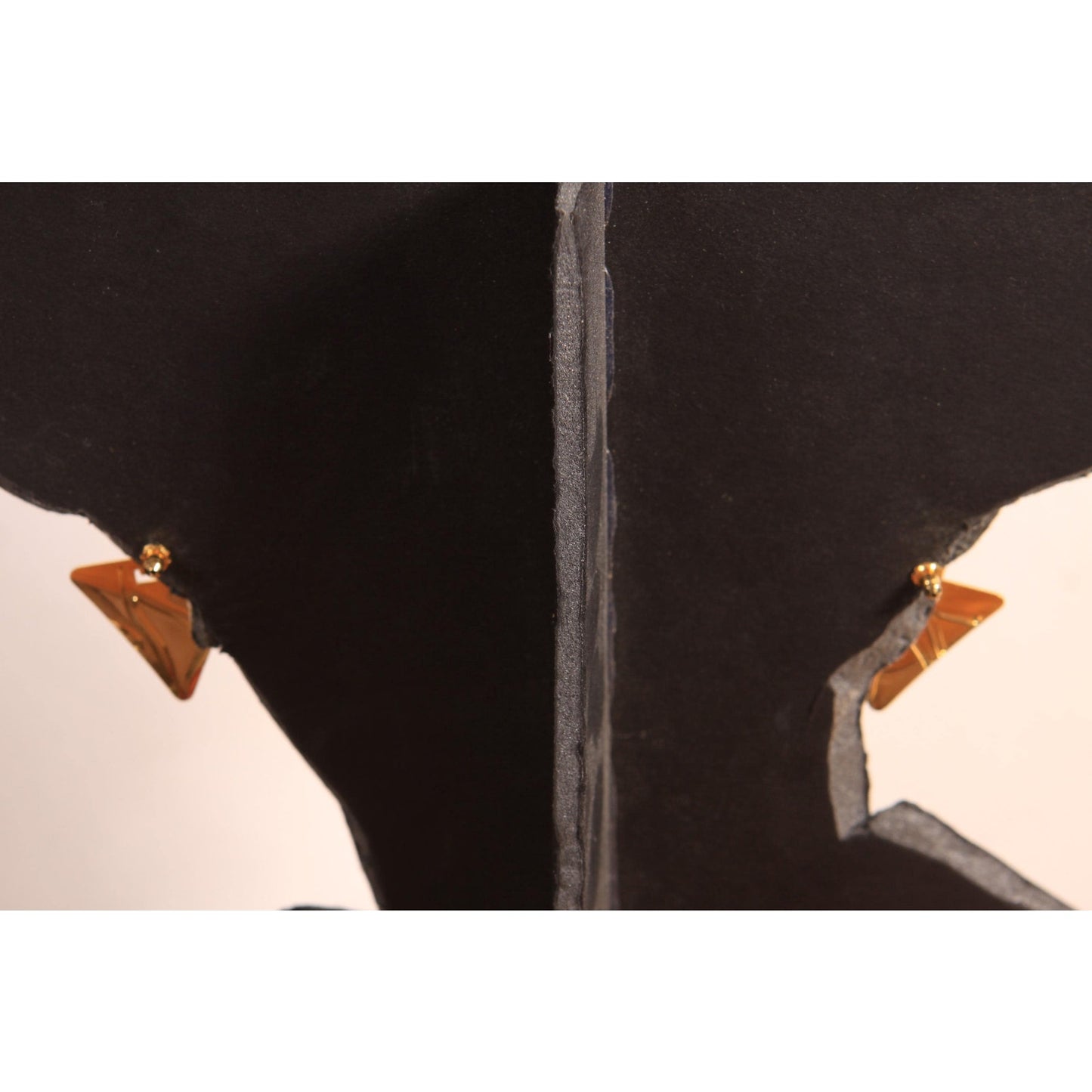 1980s Gold Tone Metal and Blue Triangle Geometric Pierced Earrings