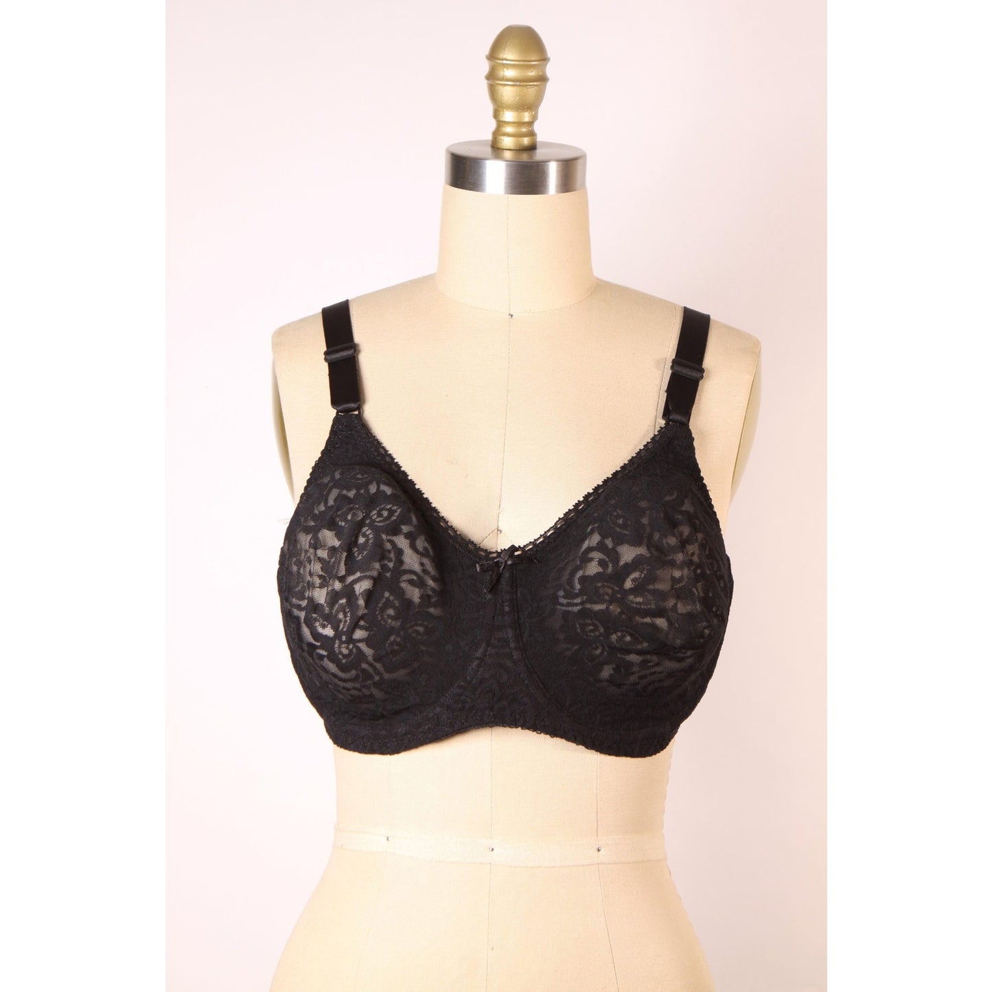 1980s Sheer Black Floral Lace Bow Detail Bra by Bali-38D