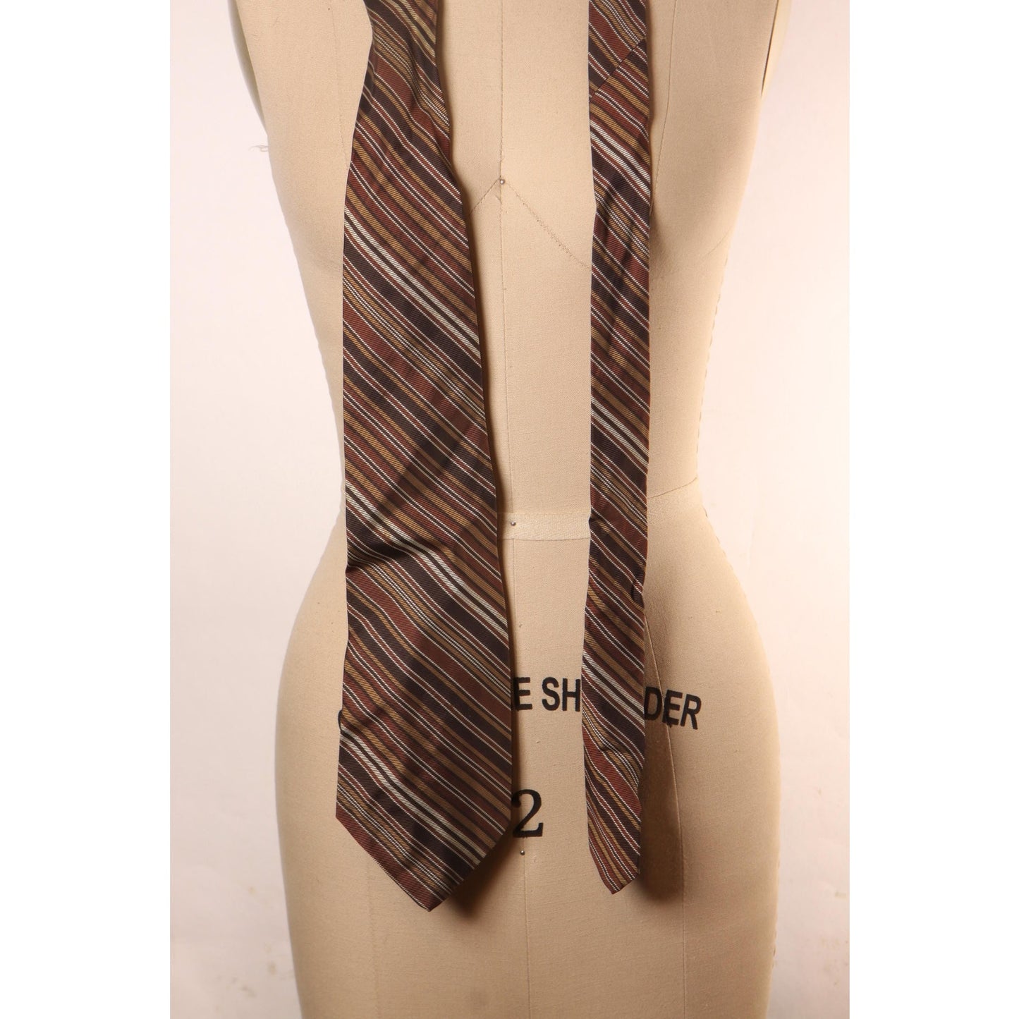 1970s Brown and Tan Dacron Polyester and Silk Striped Wide Necktie Tie by Damon