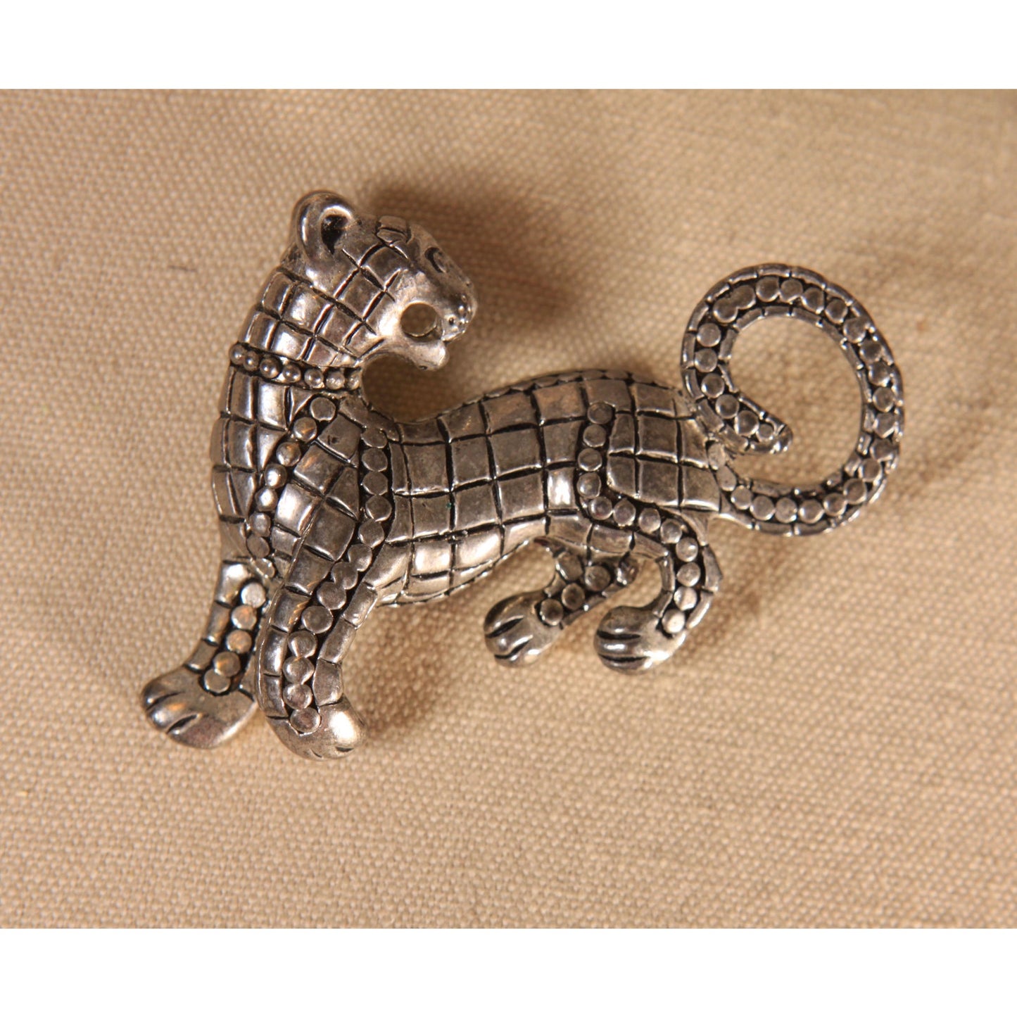 1980s Silver Tone Metal Big Cat Leopard Novelty Brooch