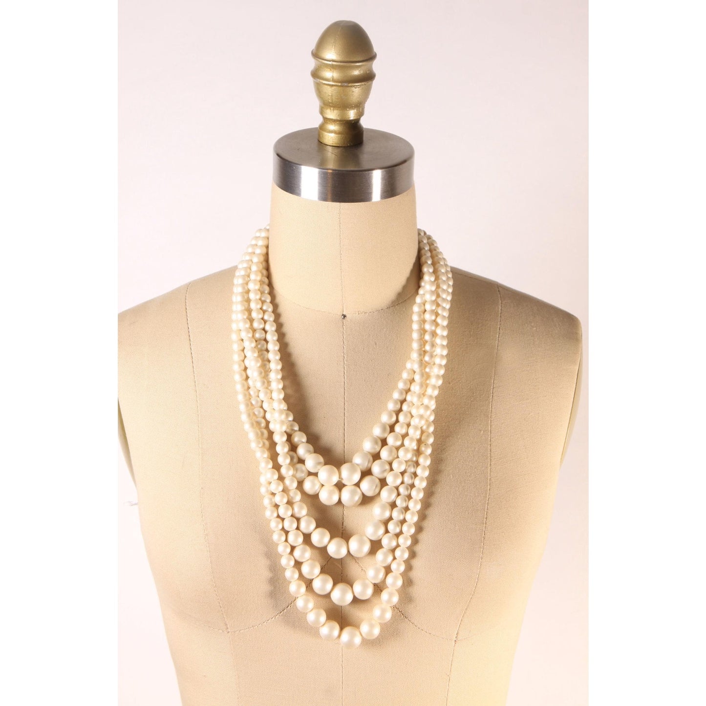 1970s Cream Faux Pearl Beaded Five Strand Necklace