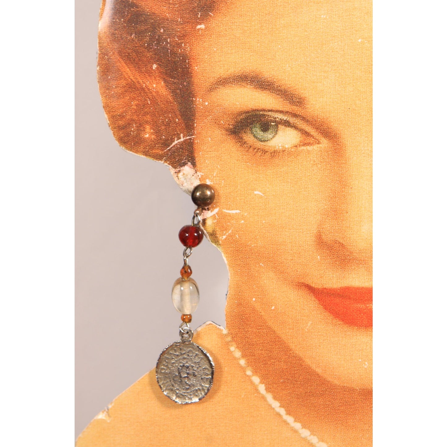 1990s Multi Colored Beaded Faux Coin Dangle Pierced Earrings