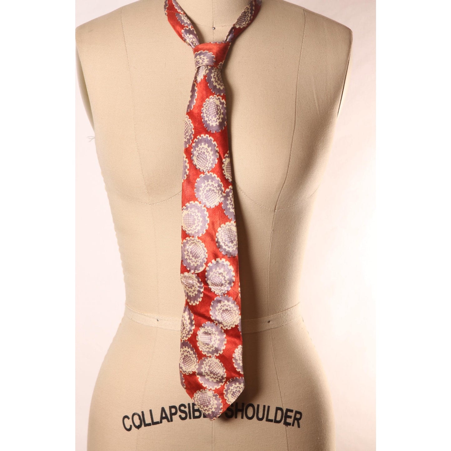 1950s Red, White and Purple Gray Cogs and Gears Novelty Print Necktie Tie