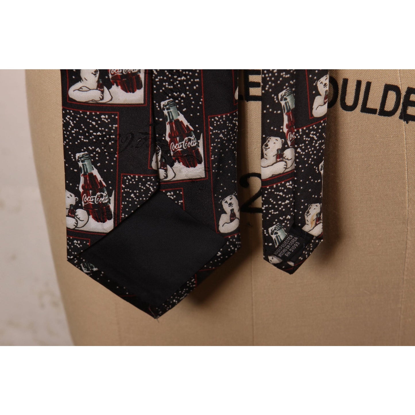 1990s Black, White and Red Novelty Polar Bear Coke Necktie Tie by Coca Cola