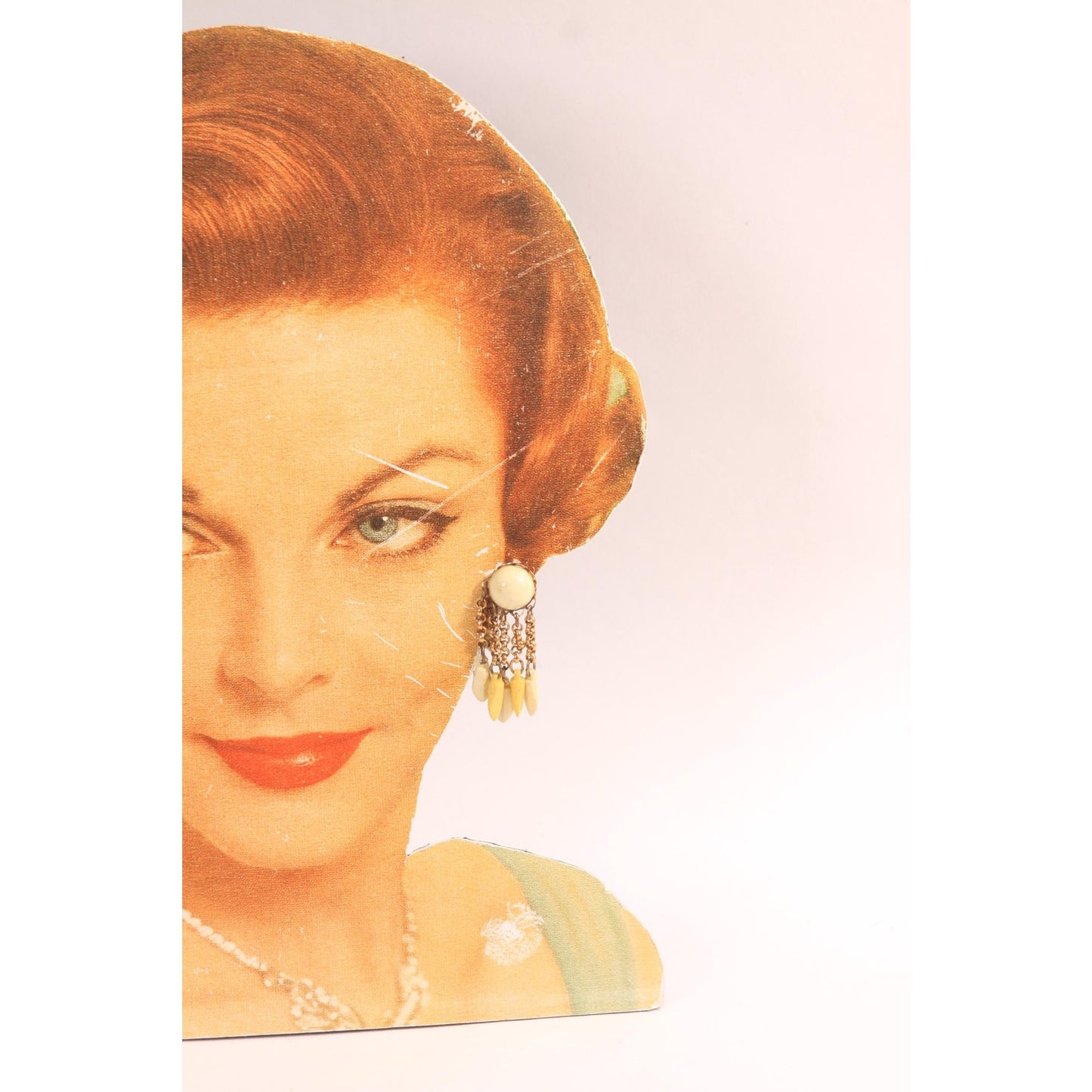 1960s Cream and Yellow Plastic Dangle Screw Back Earrings