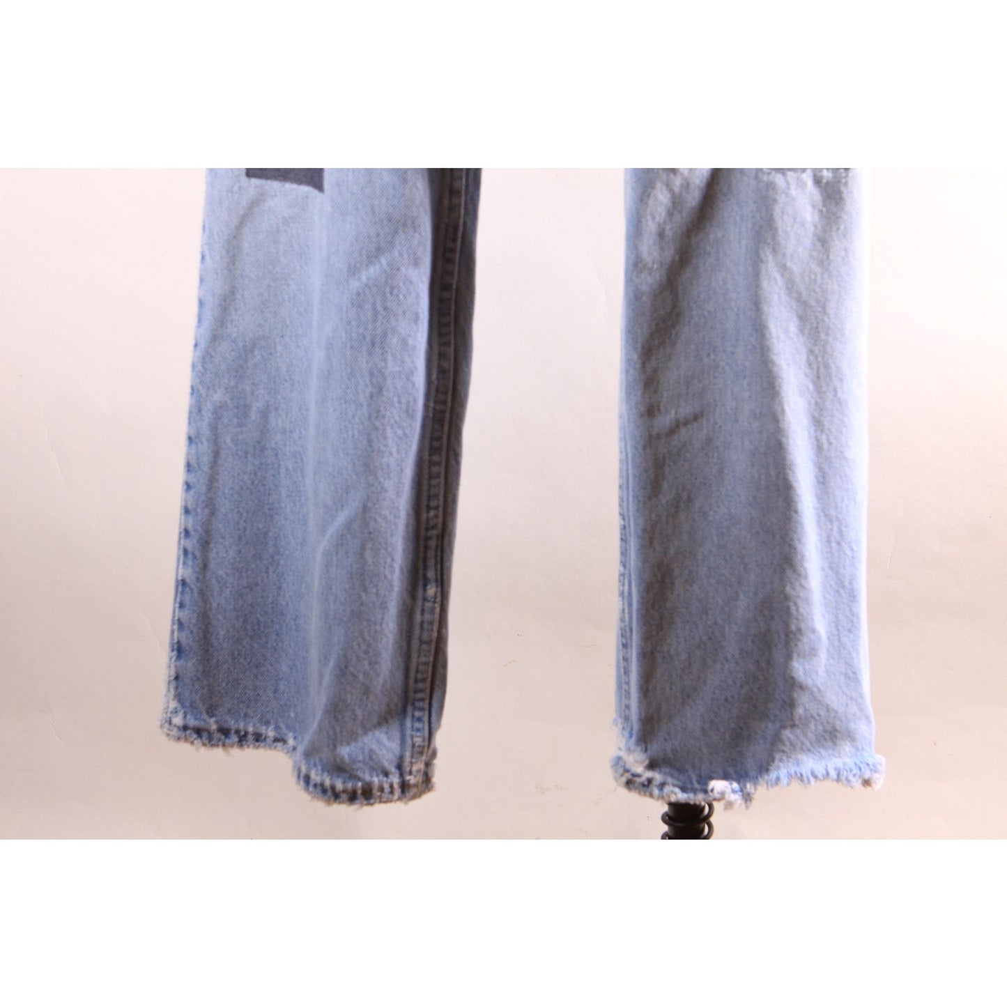 1980s Distressed Patch Fraying Blue Denim Orange Tab 517 Jeans by Levi's -38x30