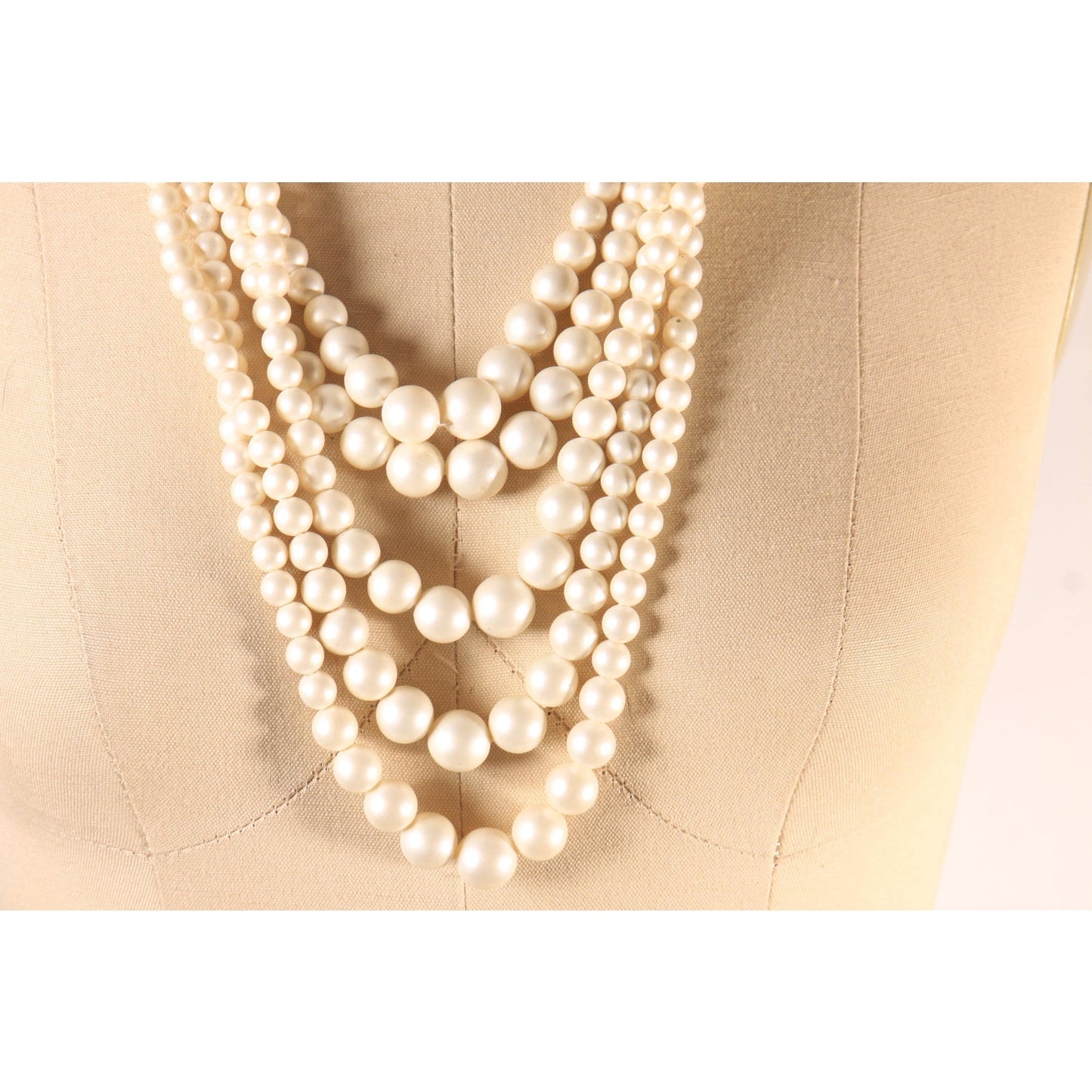 1970s Cream Faux Pearl Beaded Five Strand Necklace