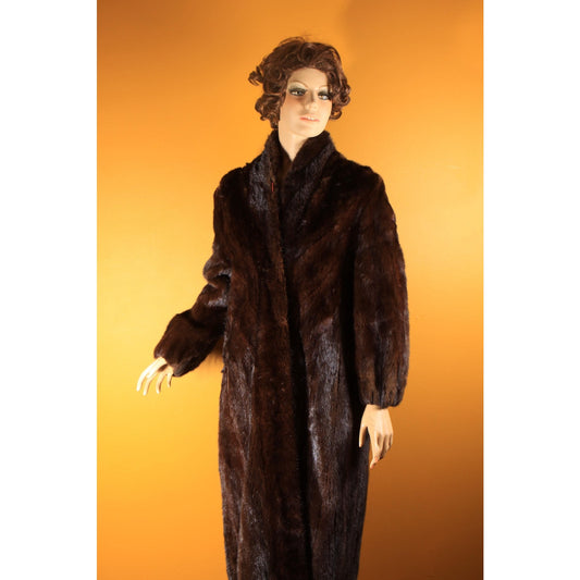 1940s Dark Brown Mink Long Sleeve Fur Coat by Marshall Fields