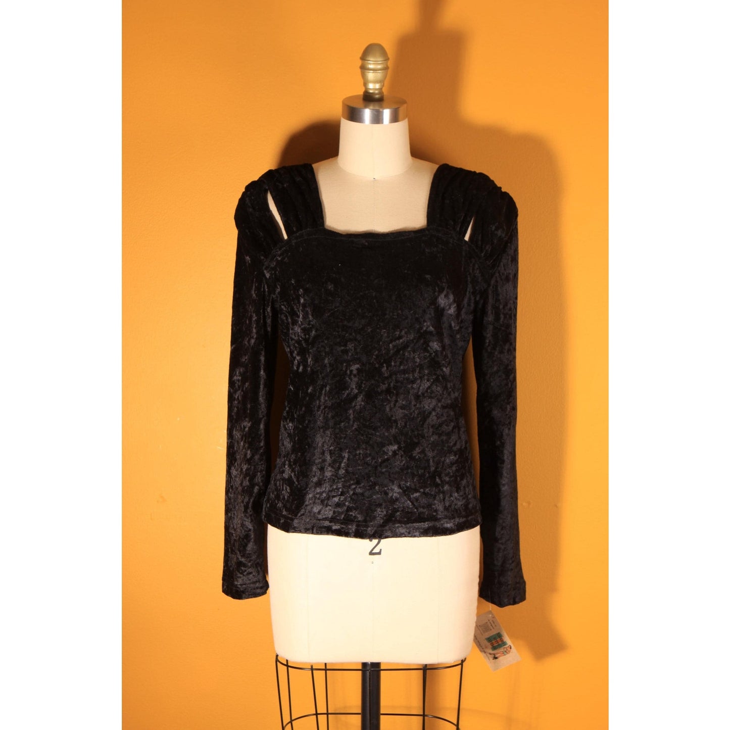 1990s Black Velvet Shoulder Detail Long Sleeve Blouse by Jeans Wear -M