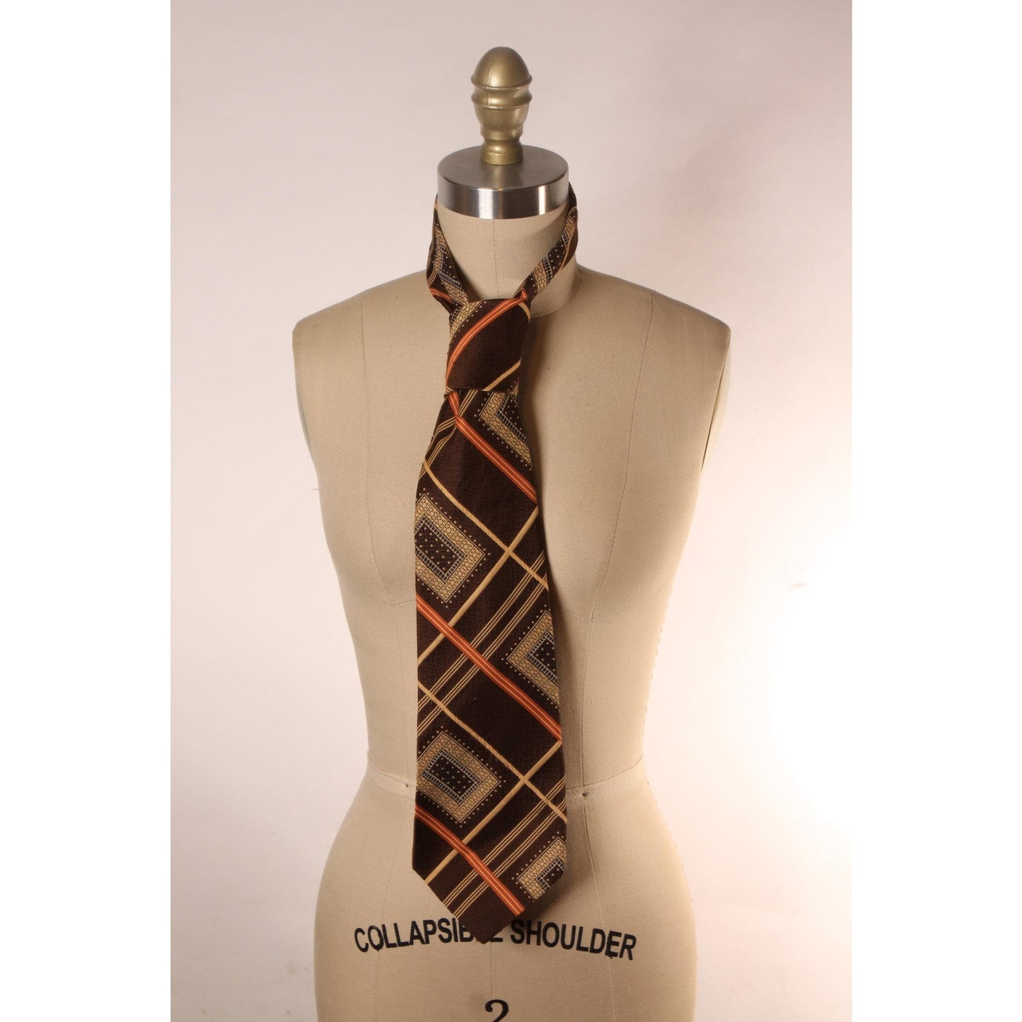 1970s Brown, Tan and Orange Geometric Abstract Funky Wide Necktie Tie by MAG Neckwear