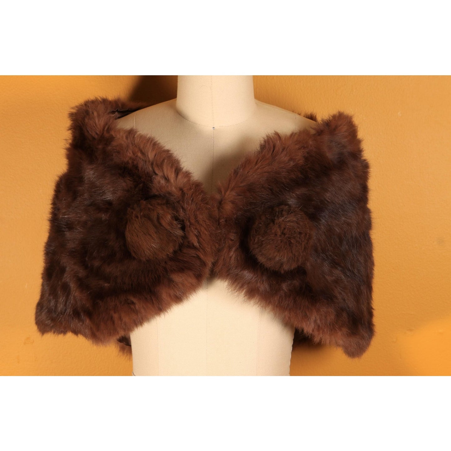 1950s Dyed Rabbit Fur Pom Pom Shrug Wrap