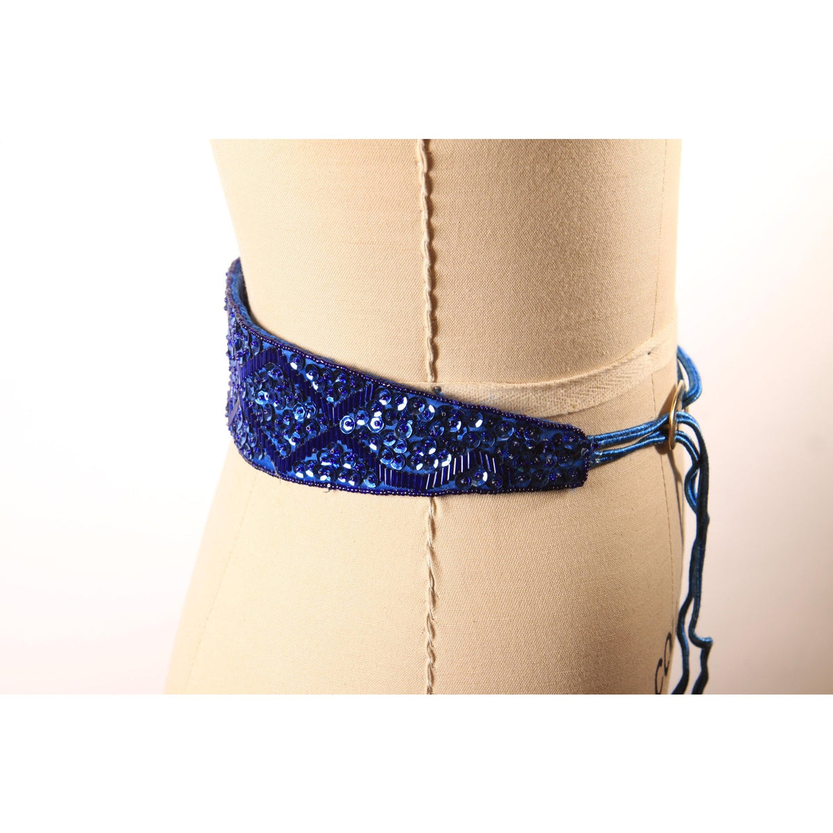 1980s Blue Sequin and Beaded Cummerbund Belt by Carla Marchi