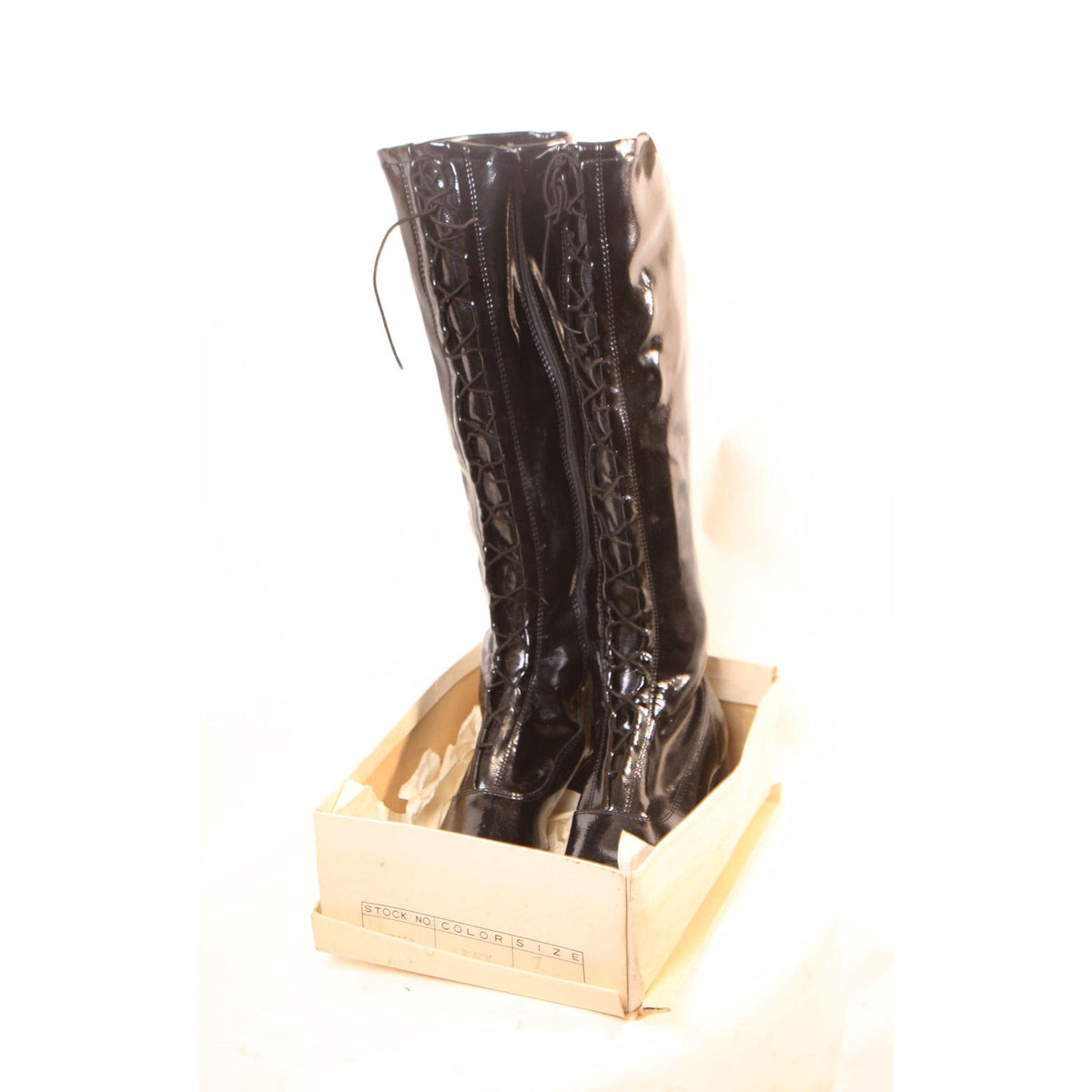 Deadstock 1960s Black Elastic Lace Up Zippered Go Go Boots -Made in Japan- Size 6, Size 6 1/2 and Size 7