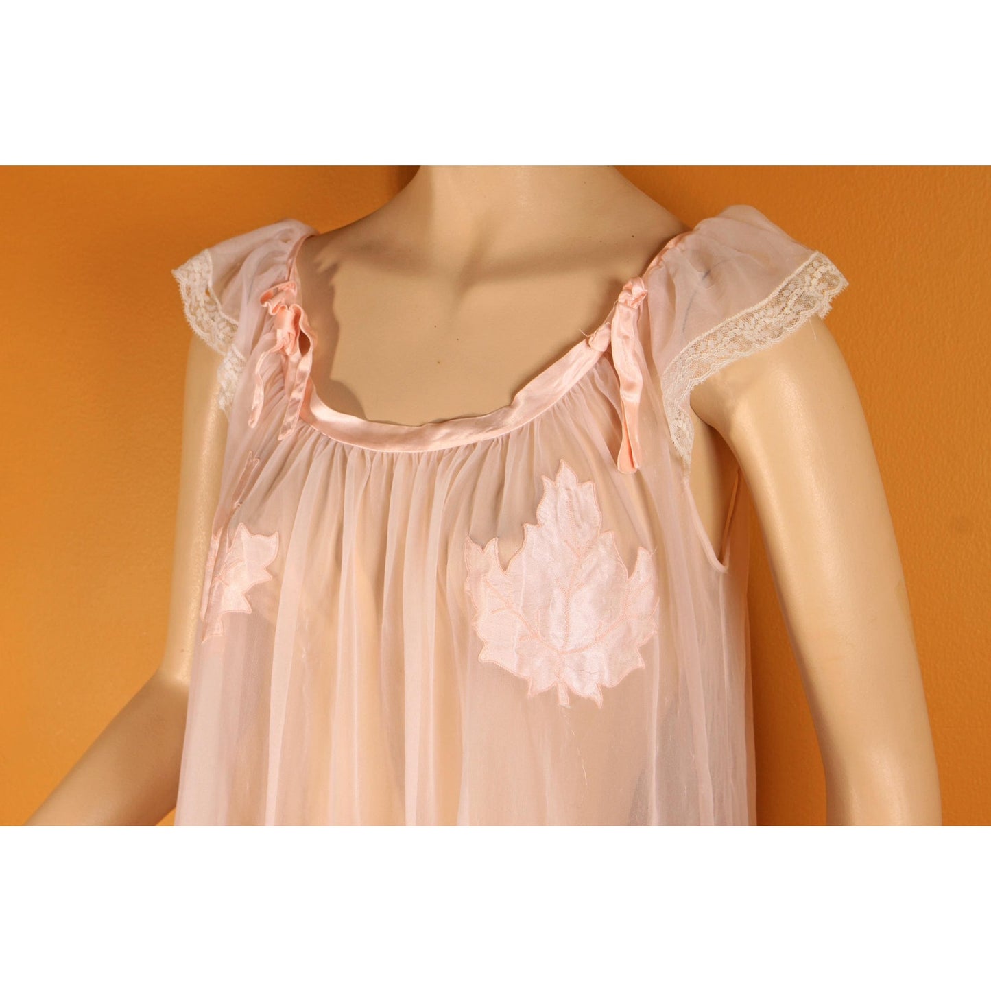 1950s Sheer Illusion Pink Fig Leaf Risque Pin Up Eves Leaves Babydoll Peignoir Night Gown by Chevette