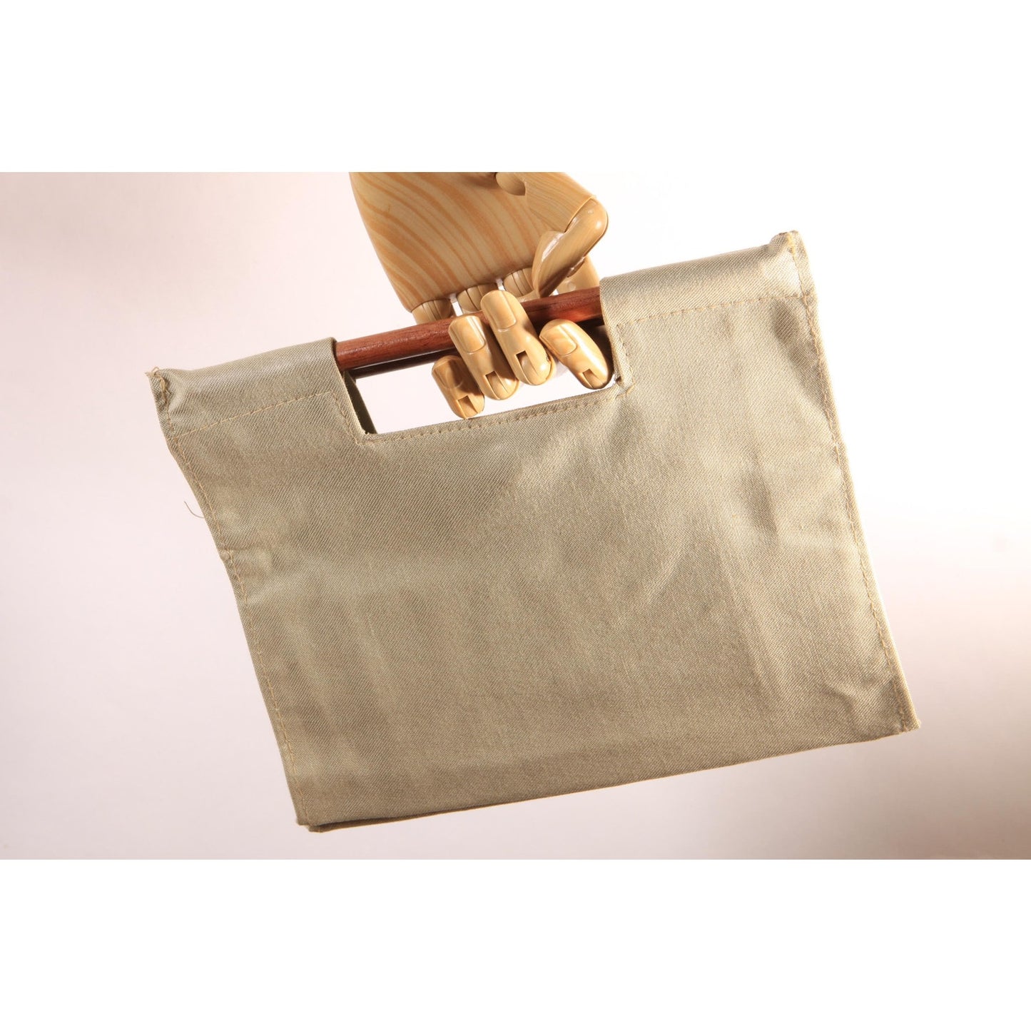 Deadstock 1970s Tan and Brown Novelty Tupperware Advertisement Wood Top Handle Purse Bag