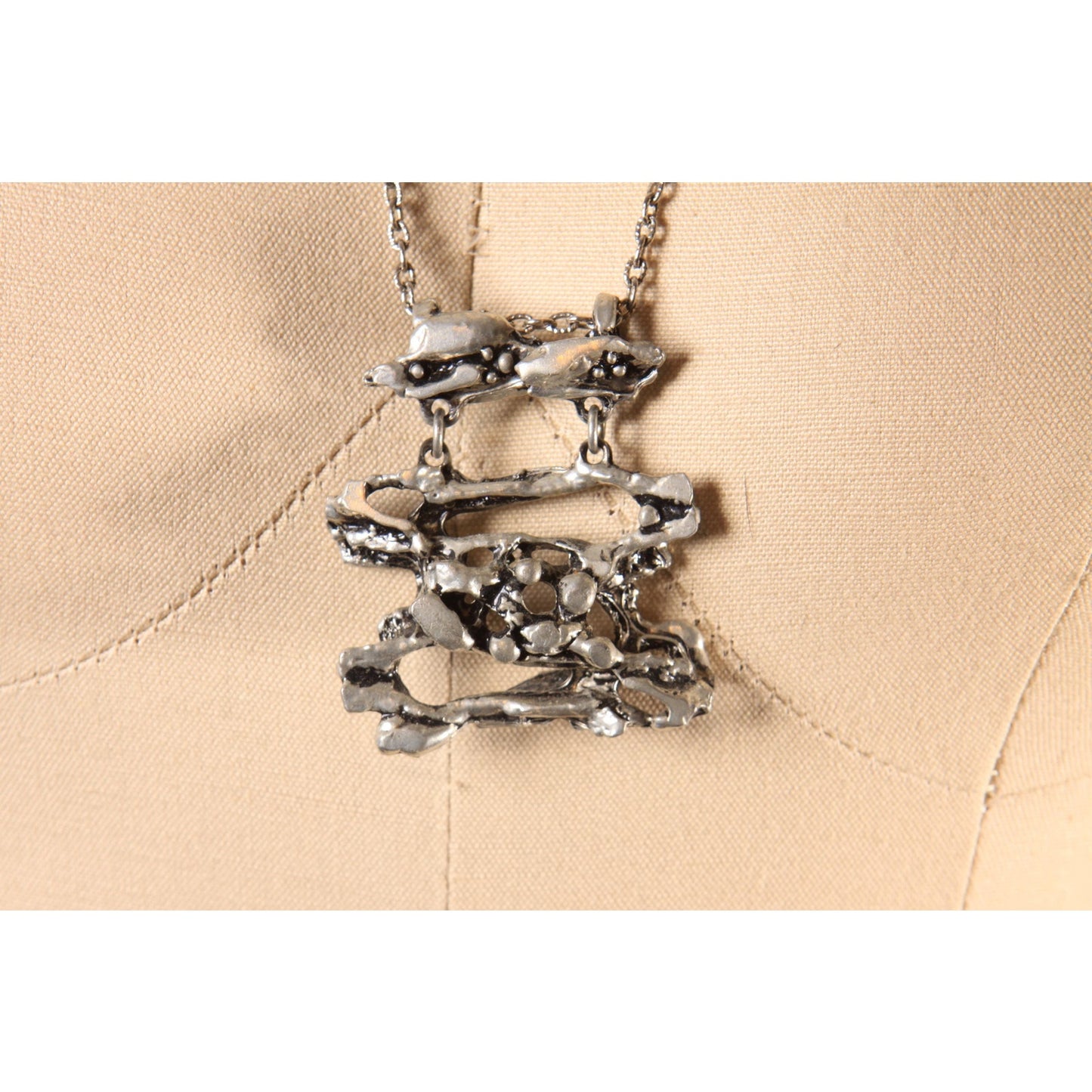 1970s Silver Tone Metal Abstract Brutalist Style Pendant Necklace by Tapani Vanhatalo Finland