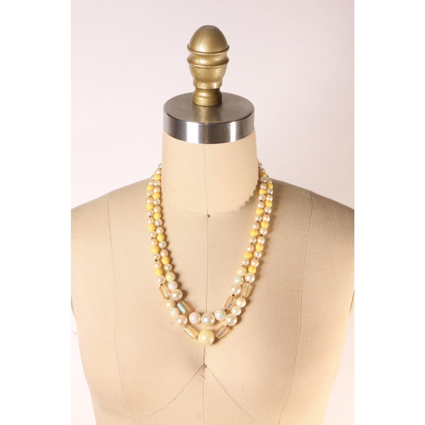 1970s Yellow and Cream Beaded Double Strand Necklace by Japan