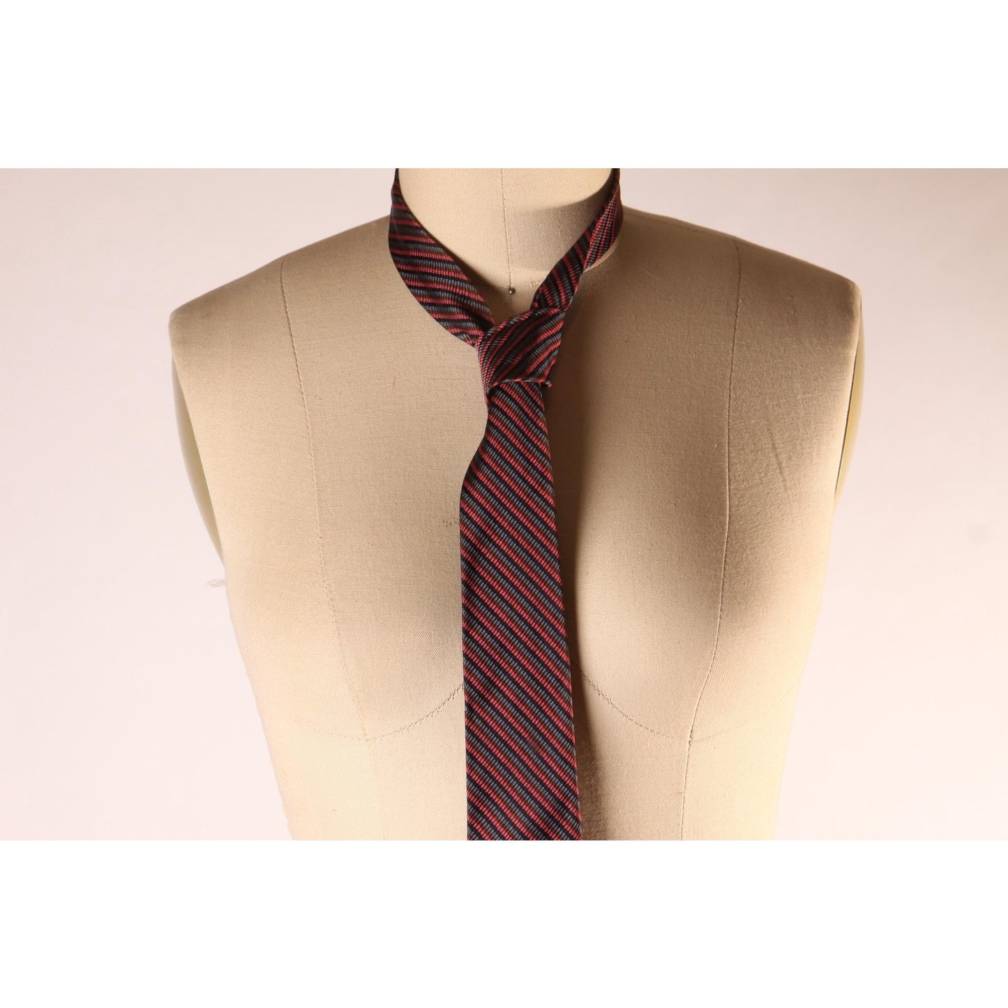 1970s Reddish Pink and Gray Striped Necktie Tie