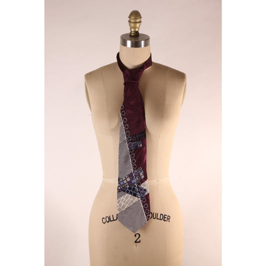 1980s Plum Purple and Gray Geometric Abstract Necktie Tie by FloRence