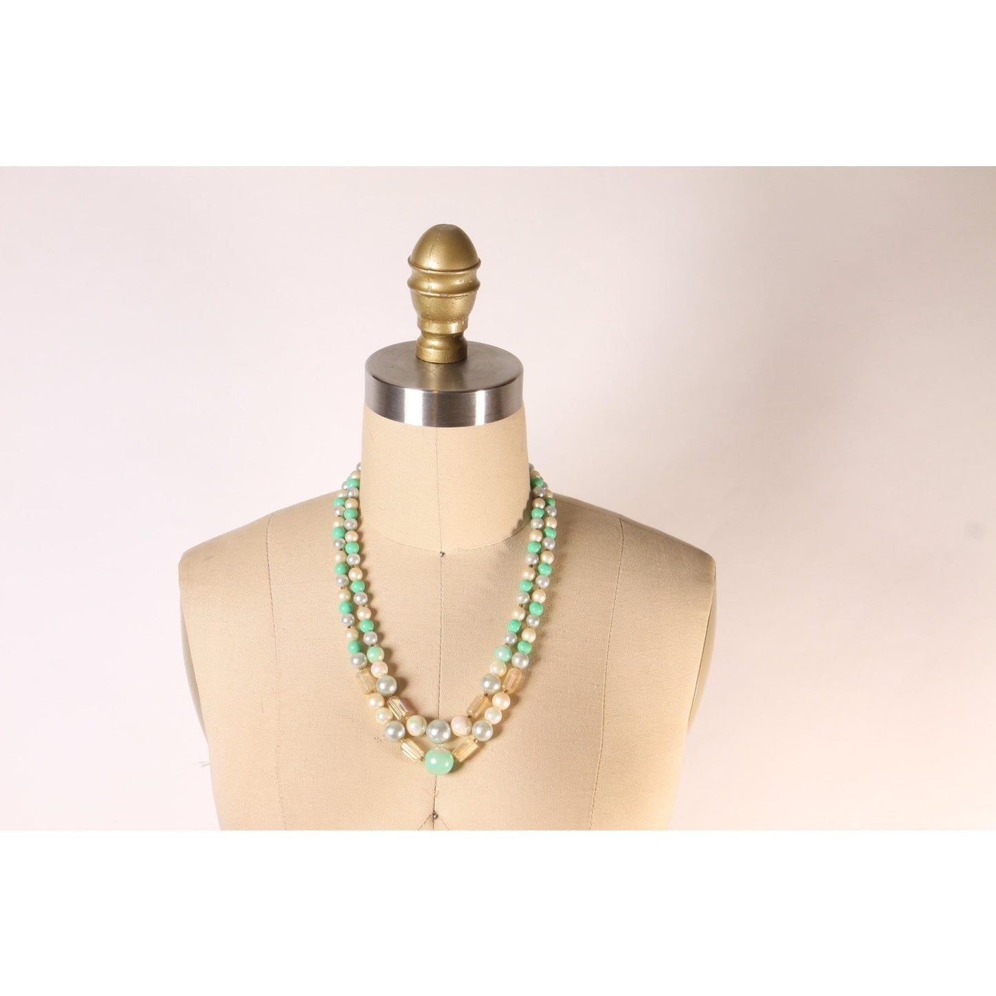 1970s Mint Blue and Cream Beaded Double Strand Necklace by Japan