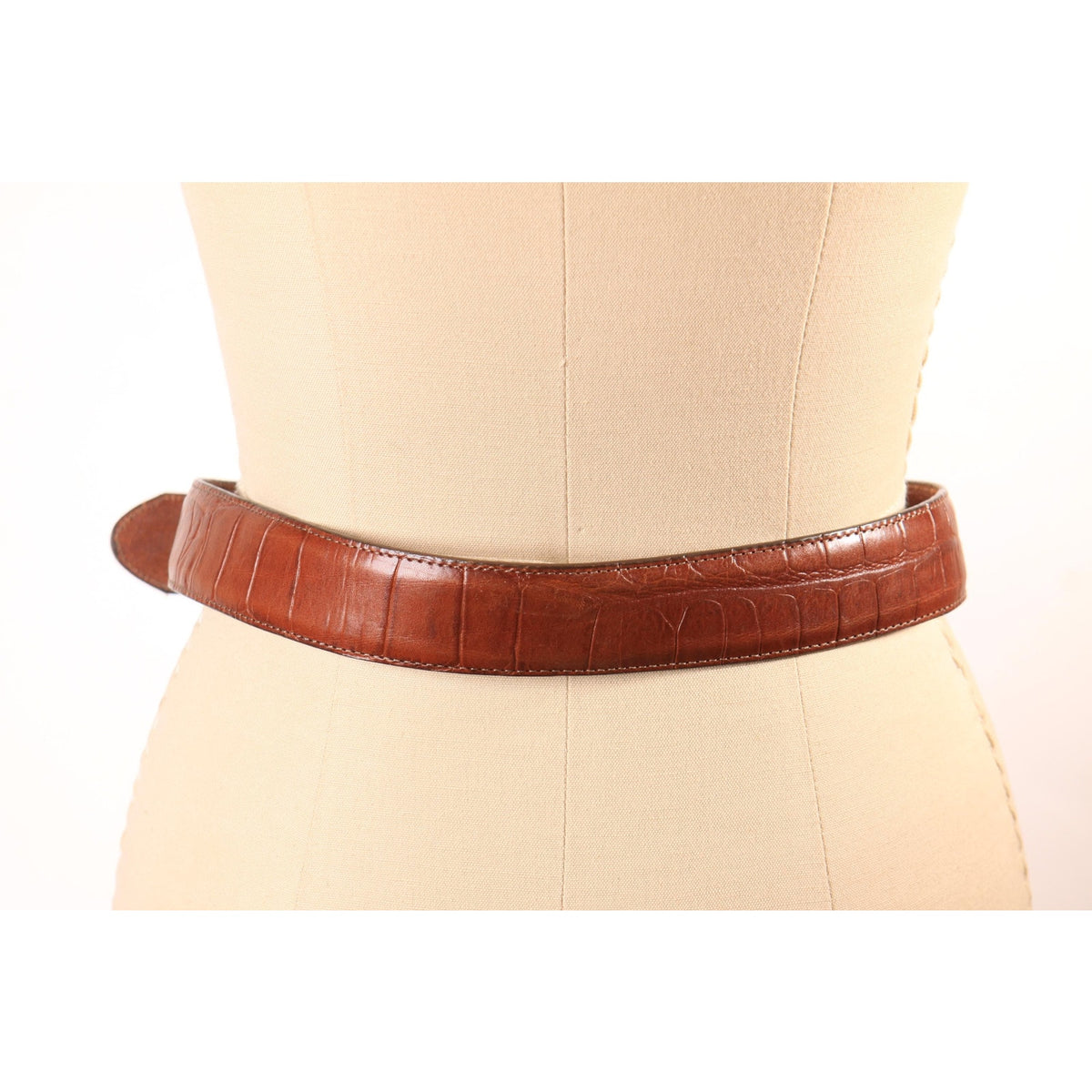 1990s Brown Leather Reptile Pattern Silver and Gold Tone Metal Novelty Mickey Mouse Disney Belt by Brighton and Disney