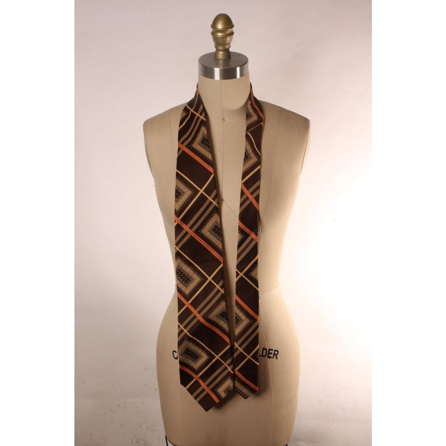 1970s Brown, Tan and Orange Geometric Abstract Funky Wide Necktie Tie by MAG Neckwear