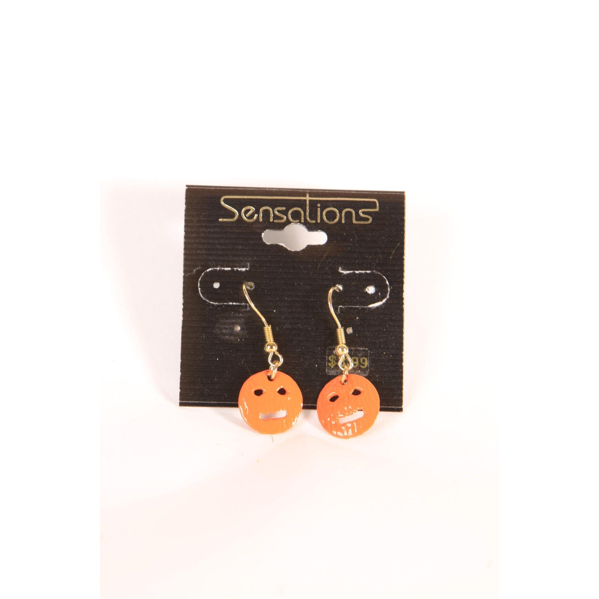 Deadstock 1980s 1990s Novelty Halloween Orange Pumpkin Jackolantern Dangle Pierced Earrings by Sensations