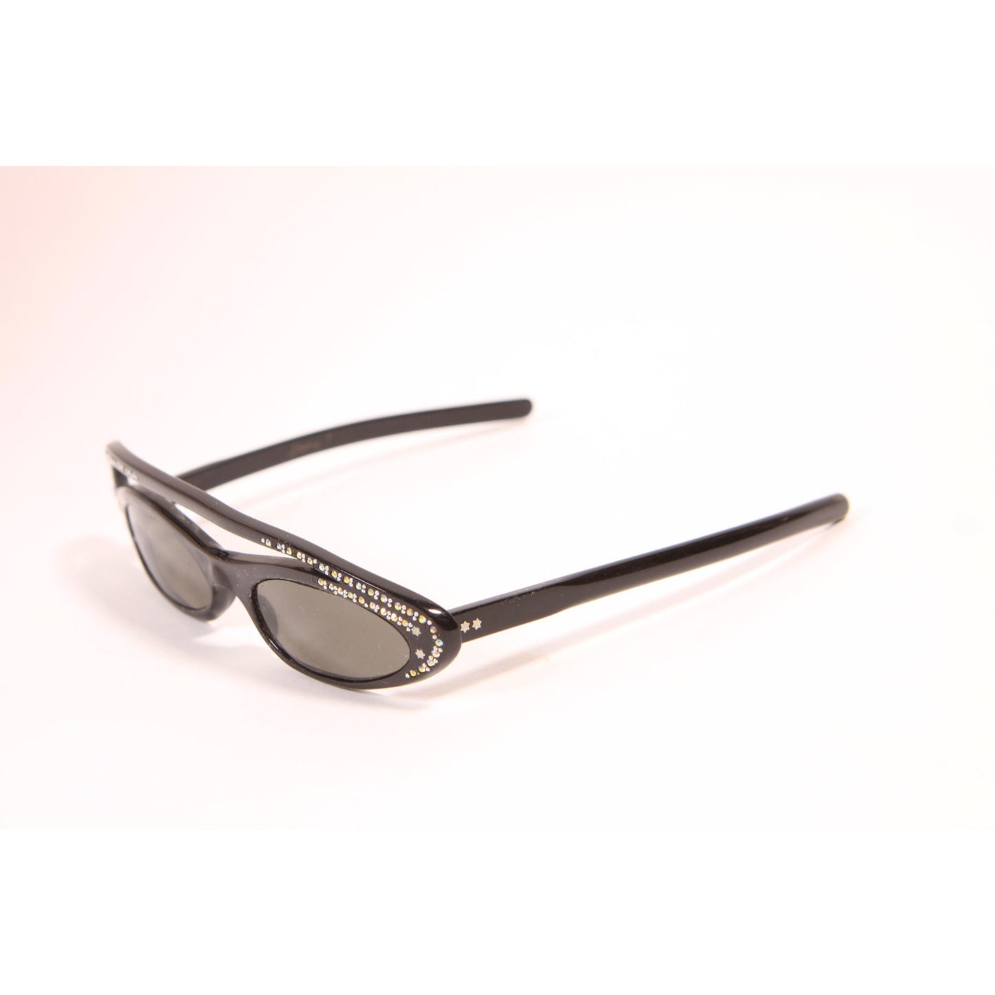 1950s Black and Silver Rhinestone Novelty Swirl Star France Cat Eye Sunglasses