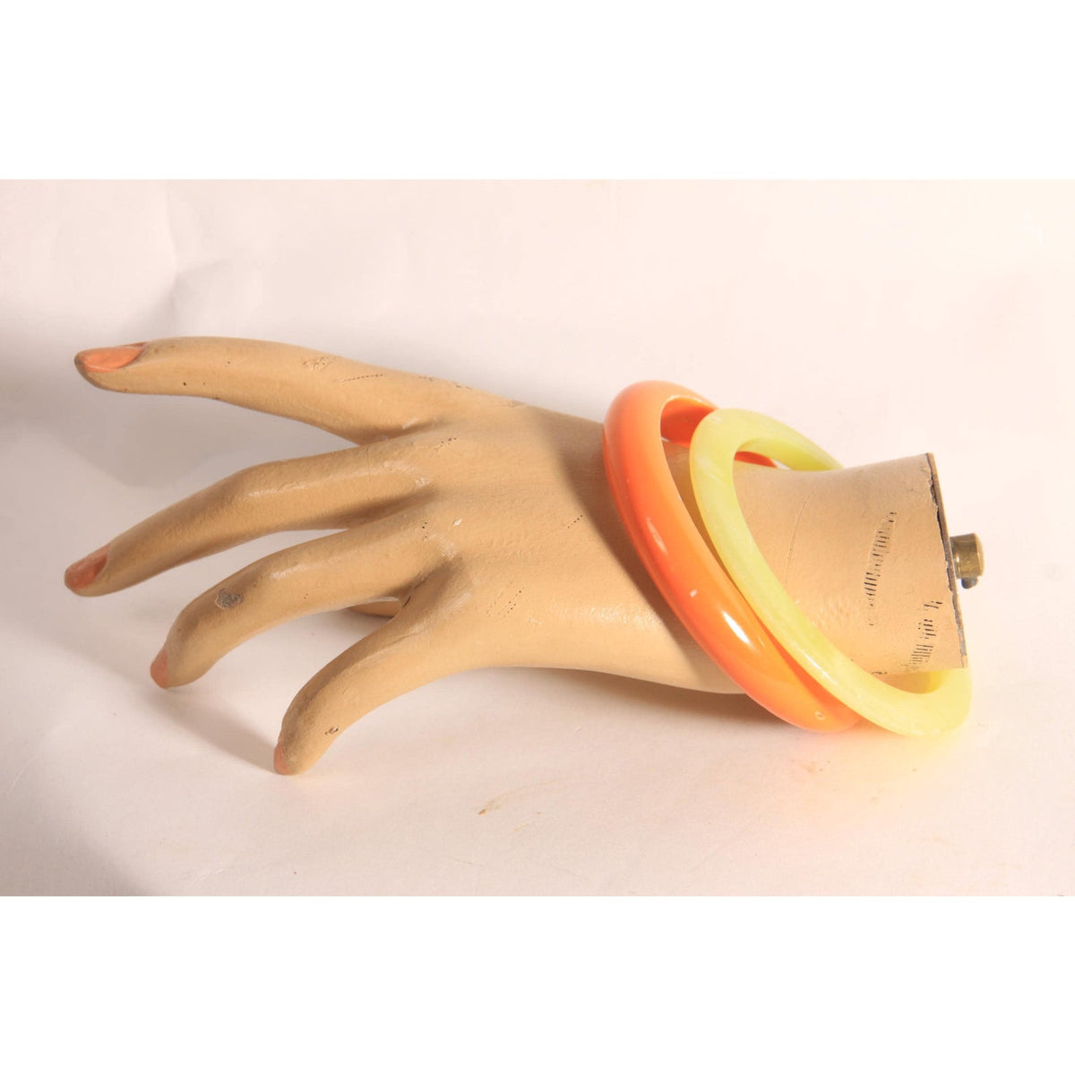 1980s Peach Pink Orange and Light Green Marbled Plastic Stack of Bangle Bracelets