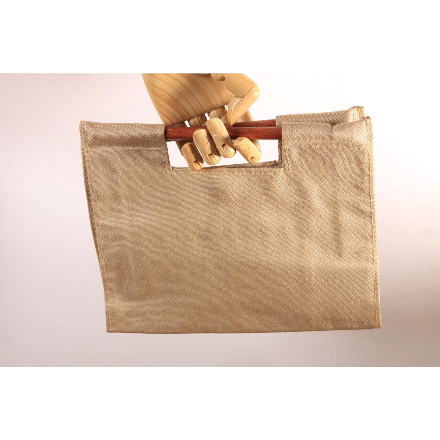 Deadstock 1970s Tan and Brown Novelty Tupperware Advertisement Wood Top Handle Purse Bag