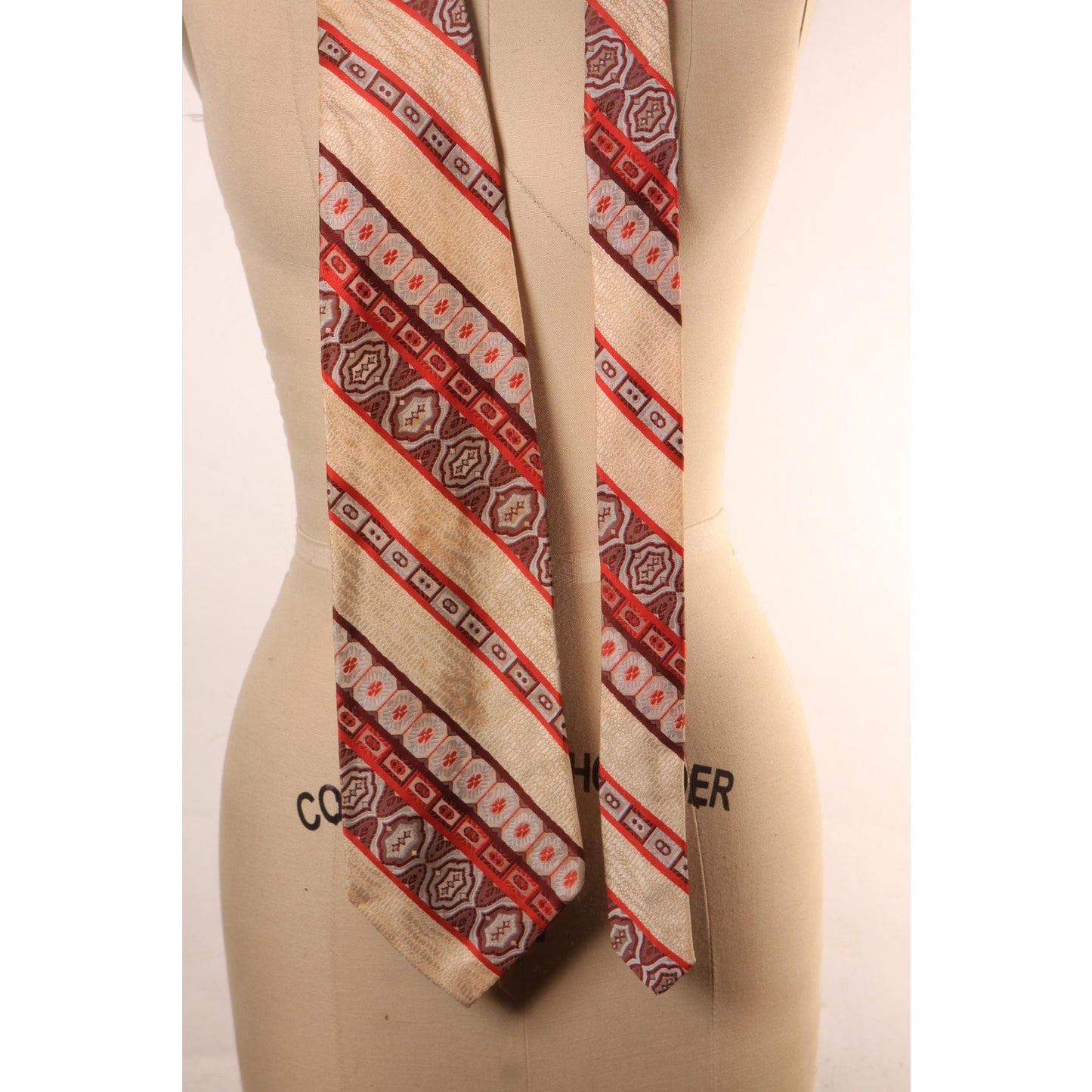 1970s Cream, Orange and Brown Striped Wide Necktie Tie by Valeur Dor