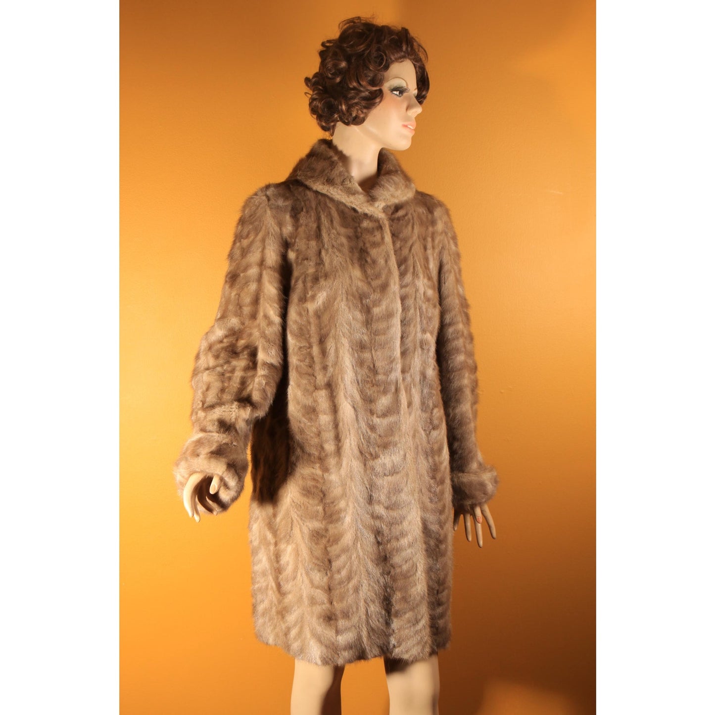 1950s Gray Brown Long Sleeve Rolled Cuff Mink Fur Coat by Gartenhaus -XL