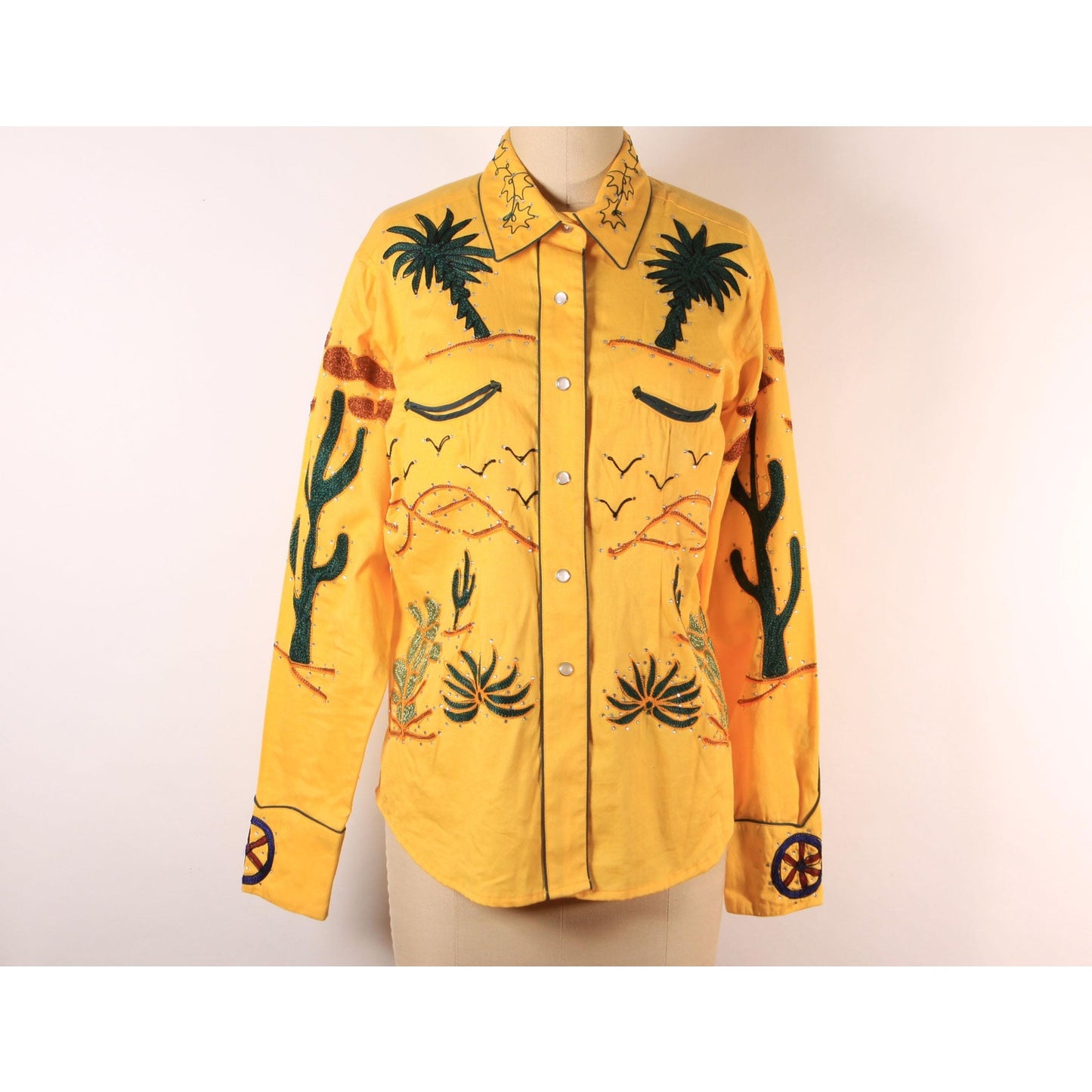 Reproduction Modern Vintage Style Retro Western Porter Wagoner Novelty Cactus and Wagon Embroidered Pearl Snap Shirt by Rockmount Ranch Wear